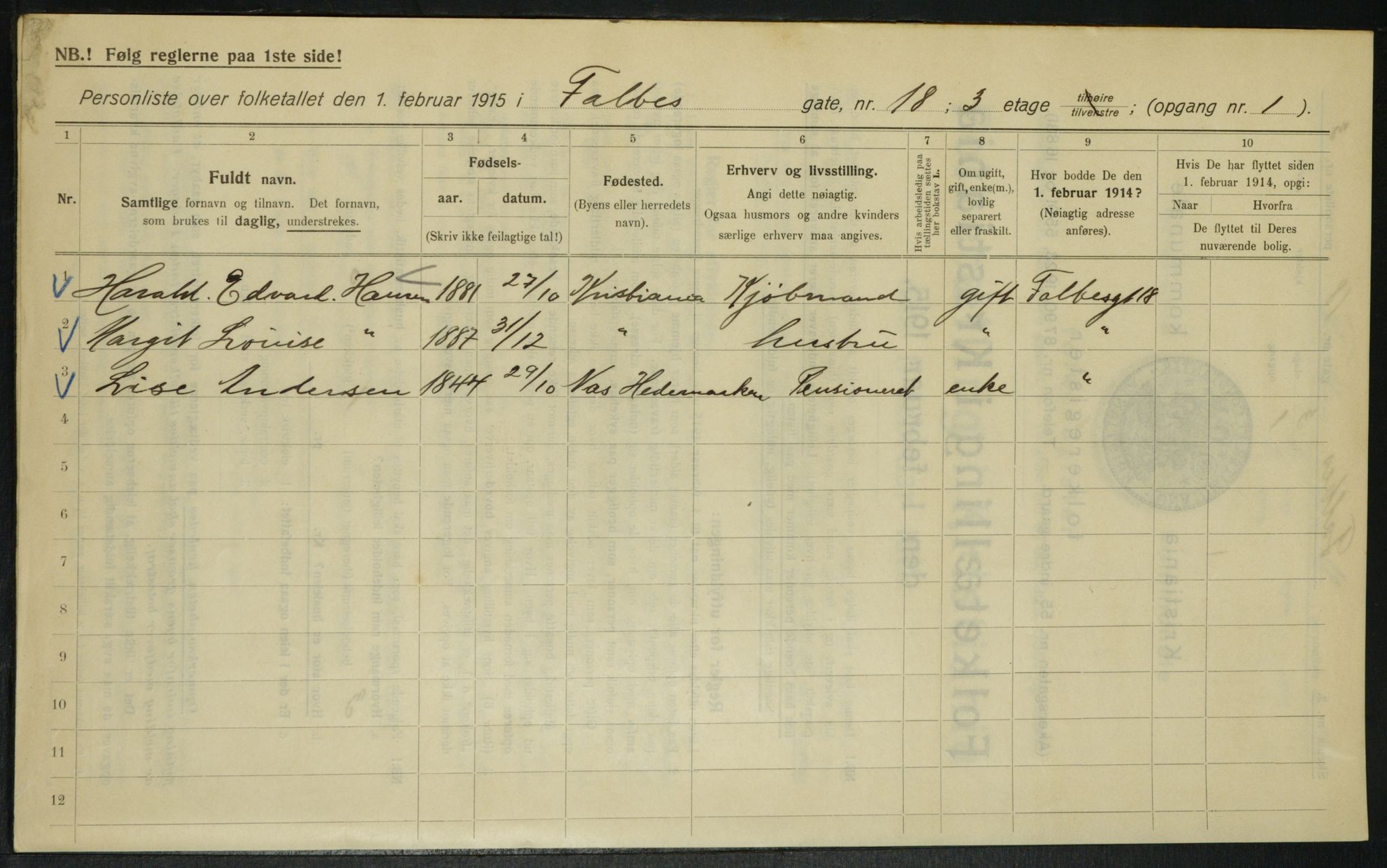 OBA, Municipal Census 1915 for Kristiania, 1915, p. 22813