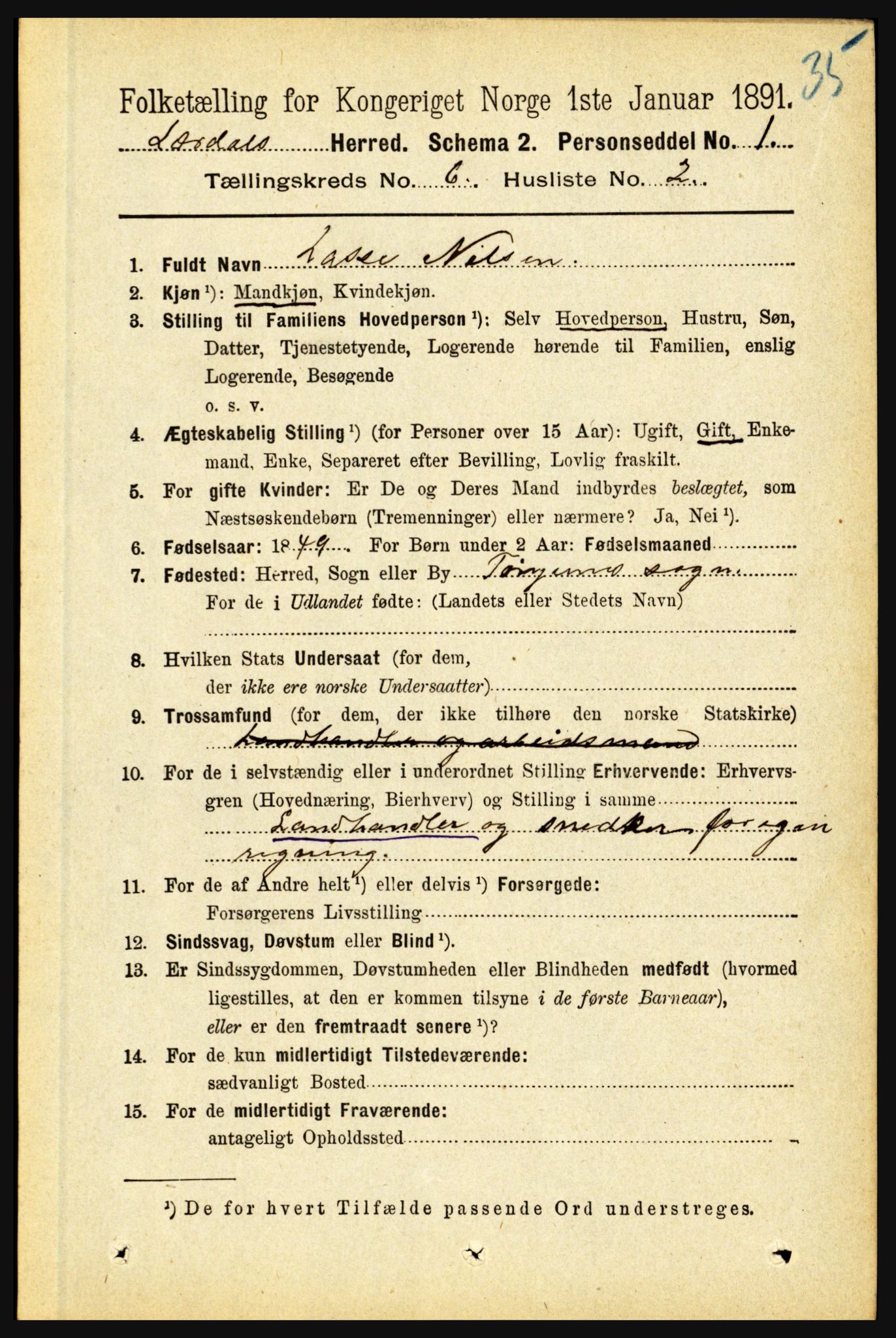 RA, 1891 census for 1422 Lærdal, 1891, p. 472