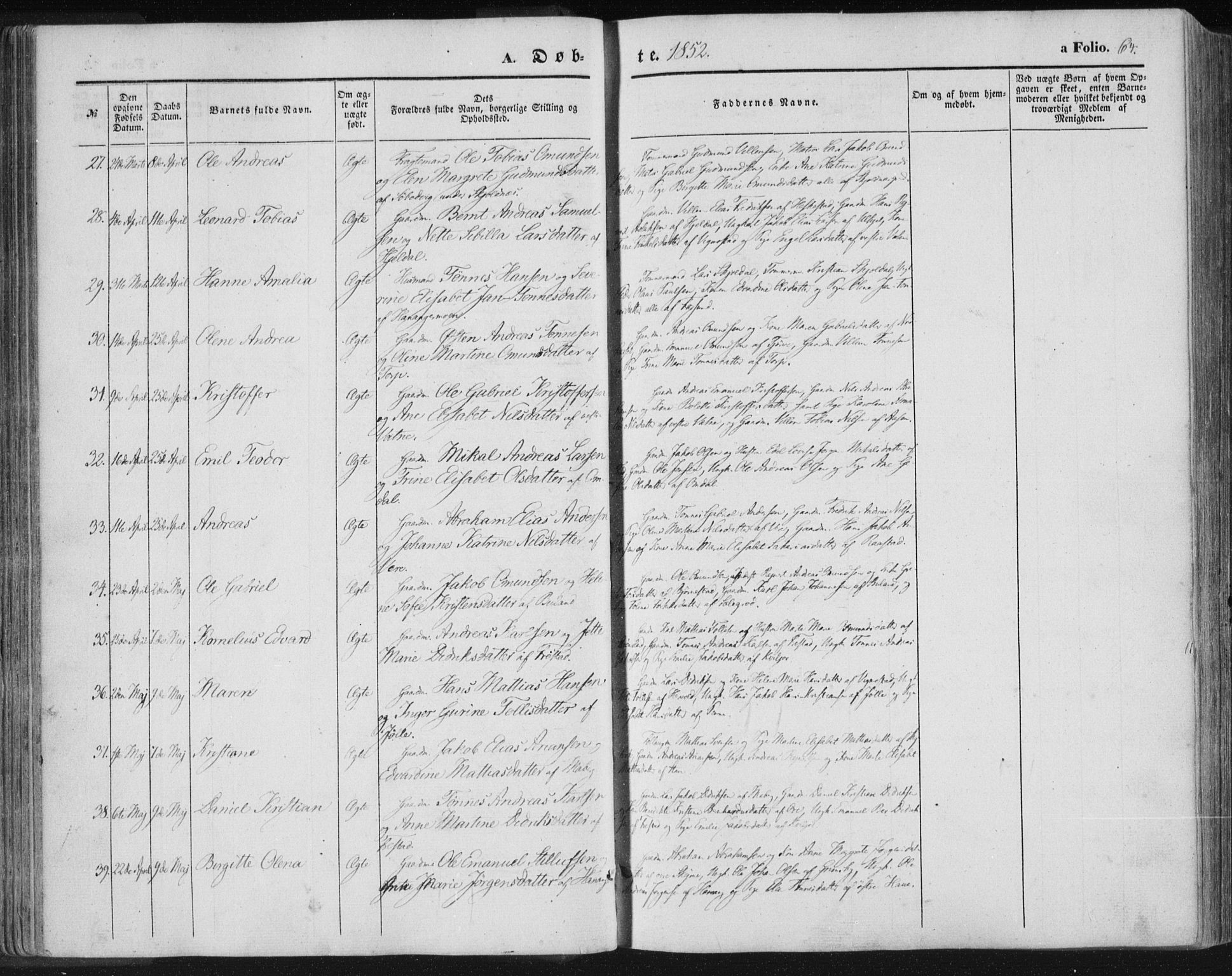 Lista sokneprestkontor, SAK/1111-0027/F/Fa/L0010: Parish register (official) no. A 10, 1846-1861, p. 64