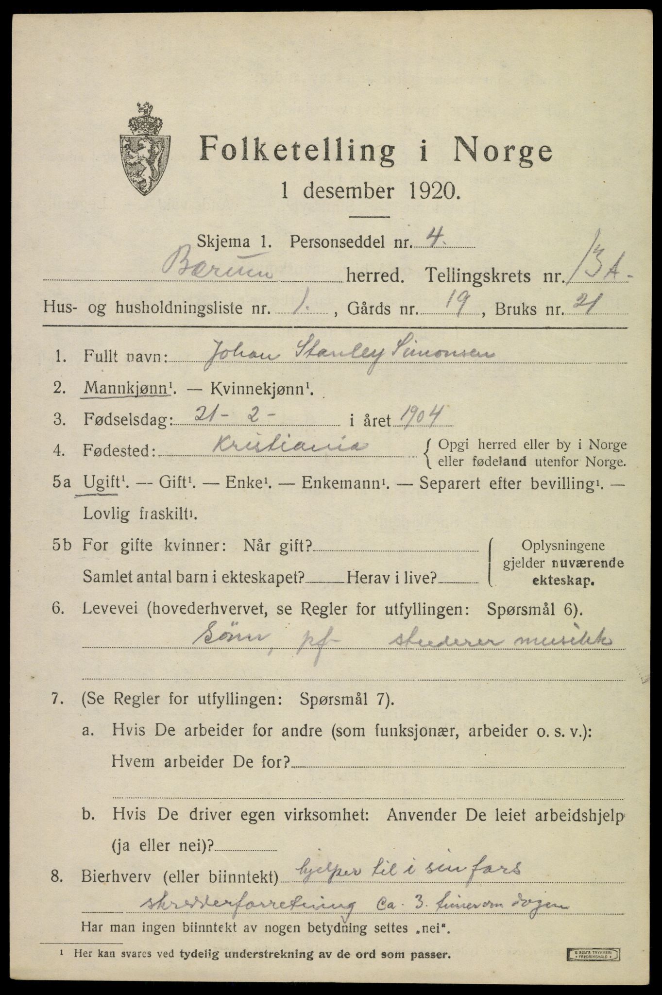 SAO, 1920 census for Bærum, 1920, p. 33674