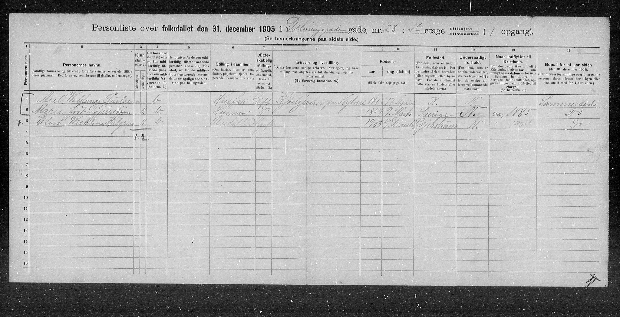 OBA, Municipal Census 1905 for Kristiania, 1905, p. 9176