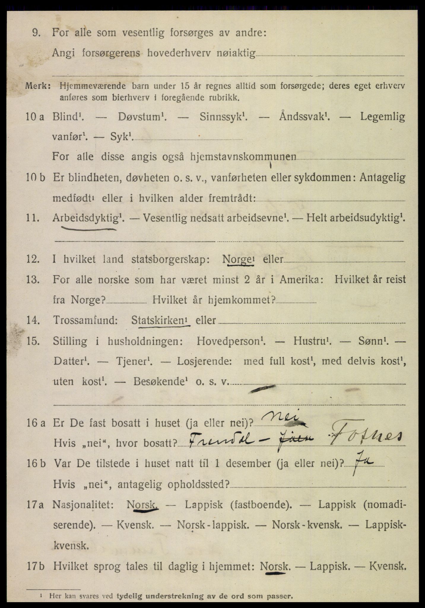 SAT, 1920 census for Fosnes, 1920, p. 2582