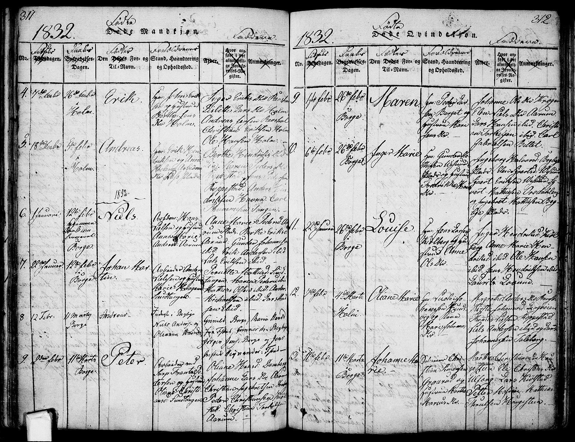 Borge prestekontor Kirkebøker, AV/SAO-A-10903/F/Fa/L0003: Parish register (official) no. I 3, 1815-1836, p. 311-312