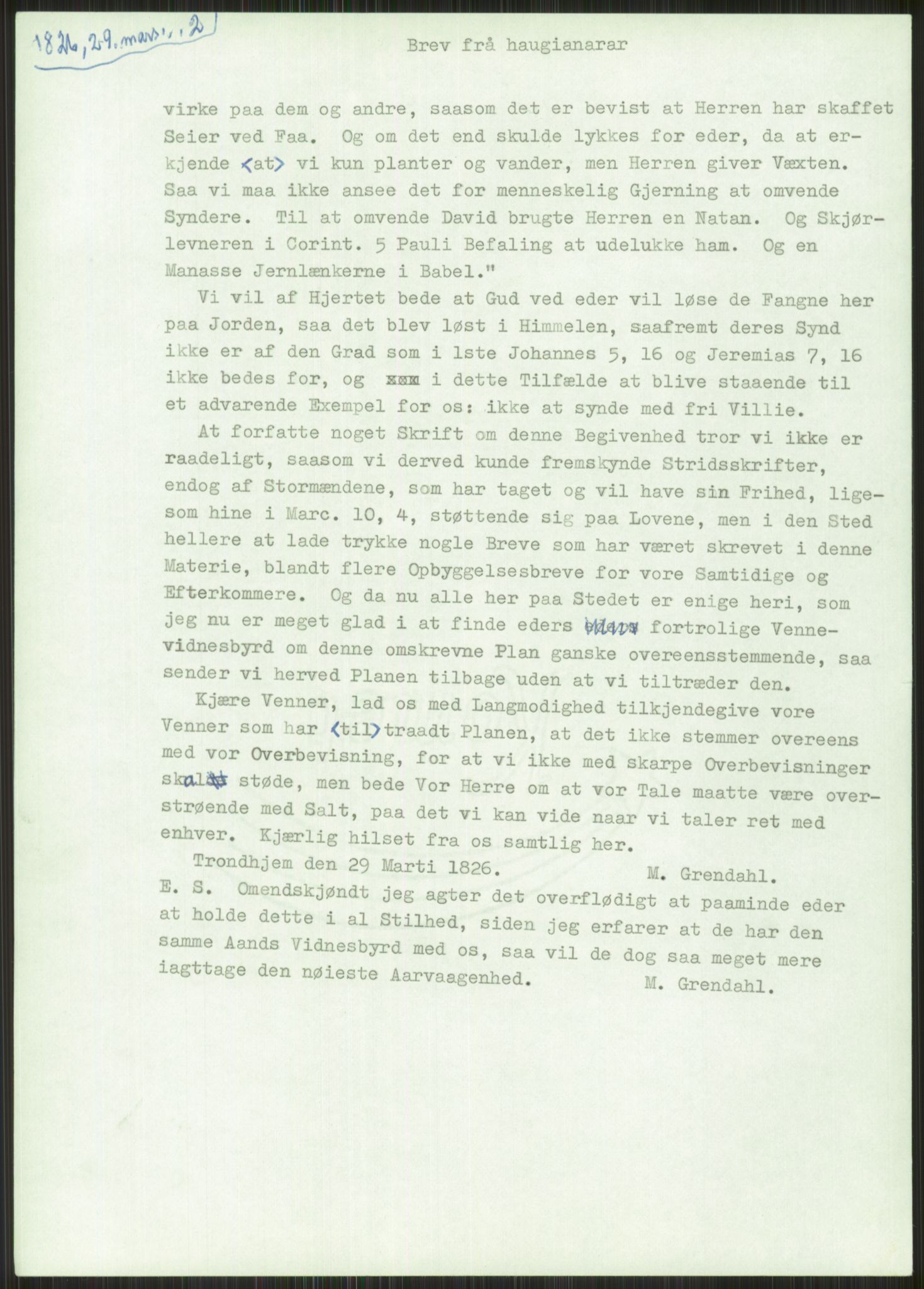 Samlinger til kildeutgivelse, Haugianerbrev, RA/EA-6834/F/L0003: Haugianerbrev III: 1822-1826, 1822-1826