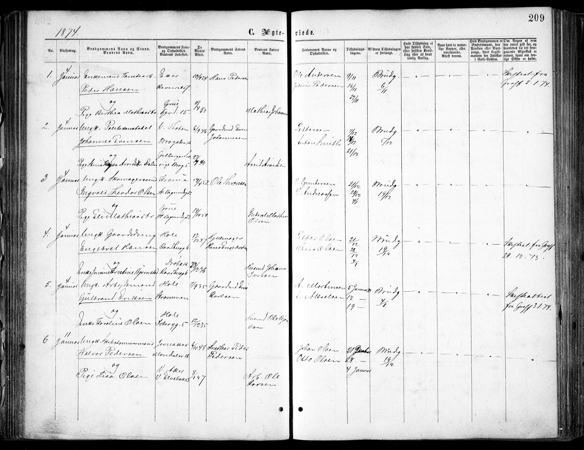 Oslo domkirke Kirkebøker, SAO/A-10752/F/Fa/L0021: Parish register (official) no. 21, 1865-1884, p. 209