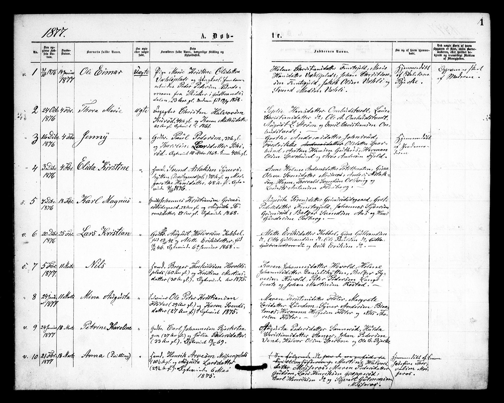 Våler prestekontor Kirkebøker, SAO/A-11083/F/Fa/L0009: Parish register (official) no. I 9, 1873-1877, p. 1