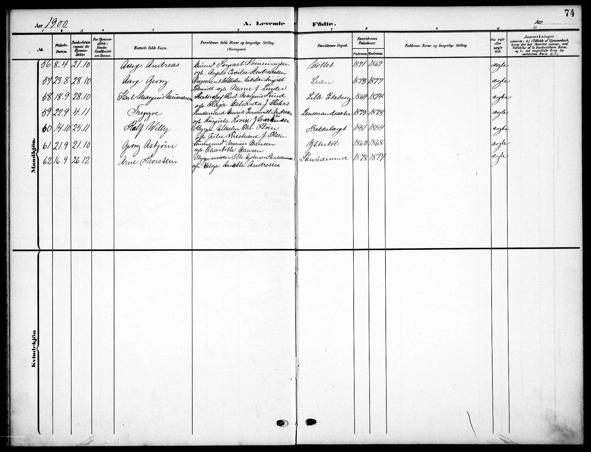 Nordstrand prestekontor Kirkebøker, AV/SAO-A-10362a/F/Fa/L0000: Parish register (official) no.  0, 1881-1900, p. 74