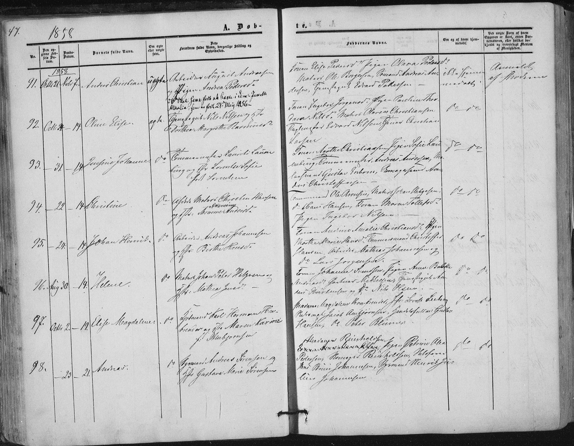 Tønsberg kirkebøker, AV/SAKO-A-330/F/Fa/L0008: Parish register (official) no. I 8, 1855-1864, p. 47