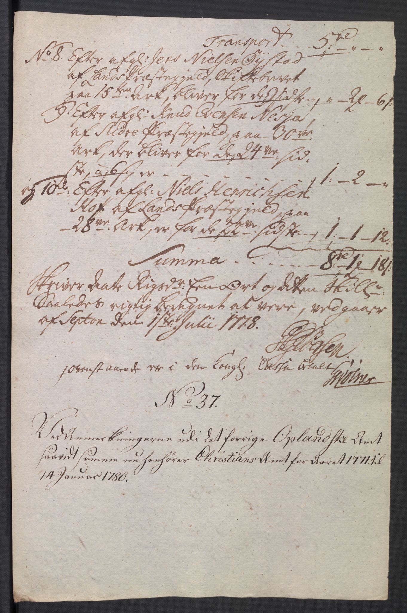 Rentekammeret inntil 1814, Reviderte regnskaper, Mindre regnskaper, AV/RA-EA-4068/Rb/L0014: Opplands amt, 1771-1779, p. 17