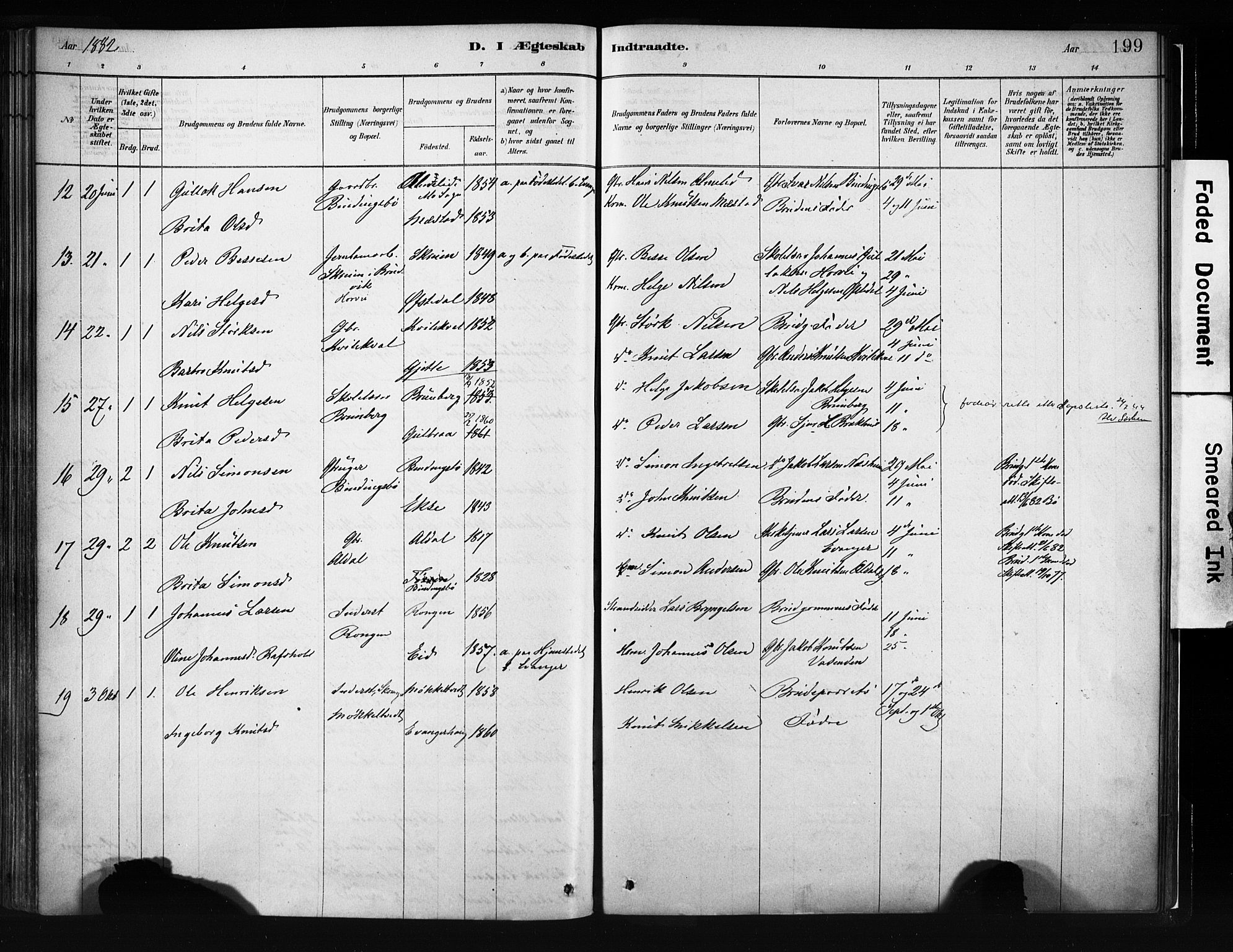 Evanger sokneprestembete, SAB/A-99924: Parish register (official) no. A 1, 1877-1899, p. 199