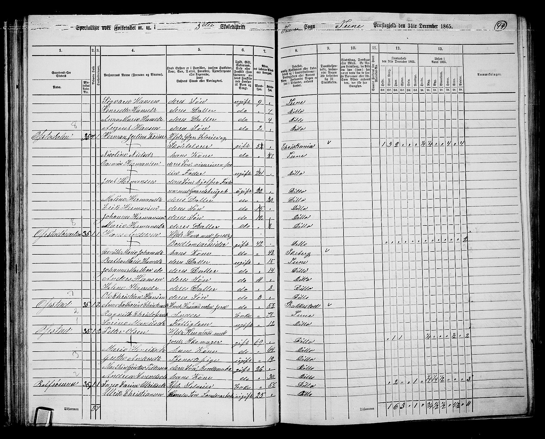 RA, 1865 census for Tune, 1865, p. 87