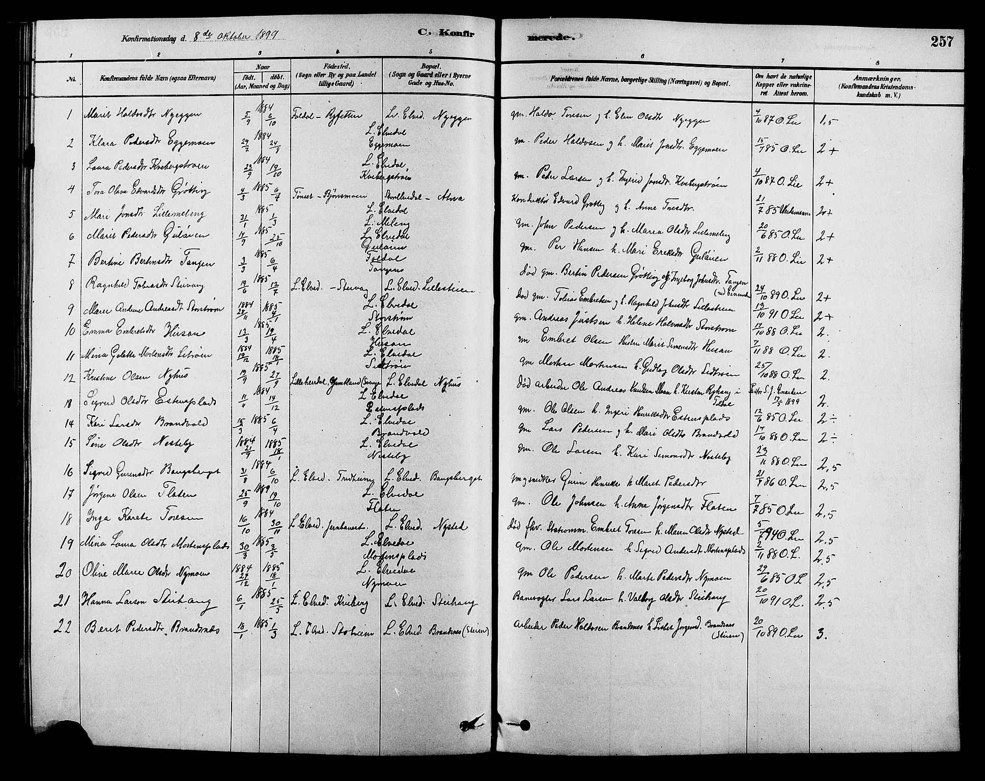 Alvdal prestekontor, AV/SAH-PREST-060/H/Ha/Hab/L0003: Parish register (copy) no. 3, 1878-1907, p. 257