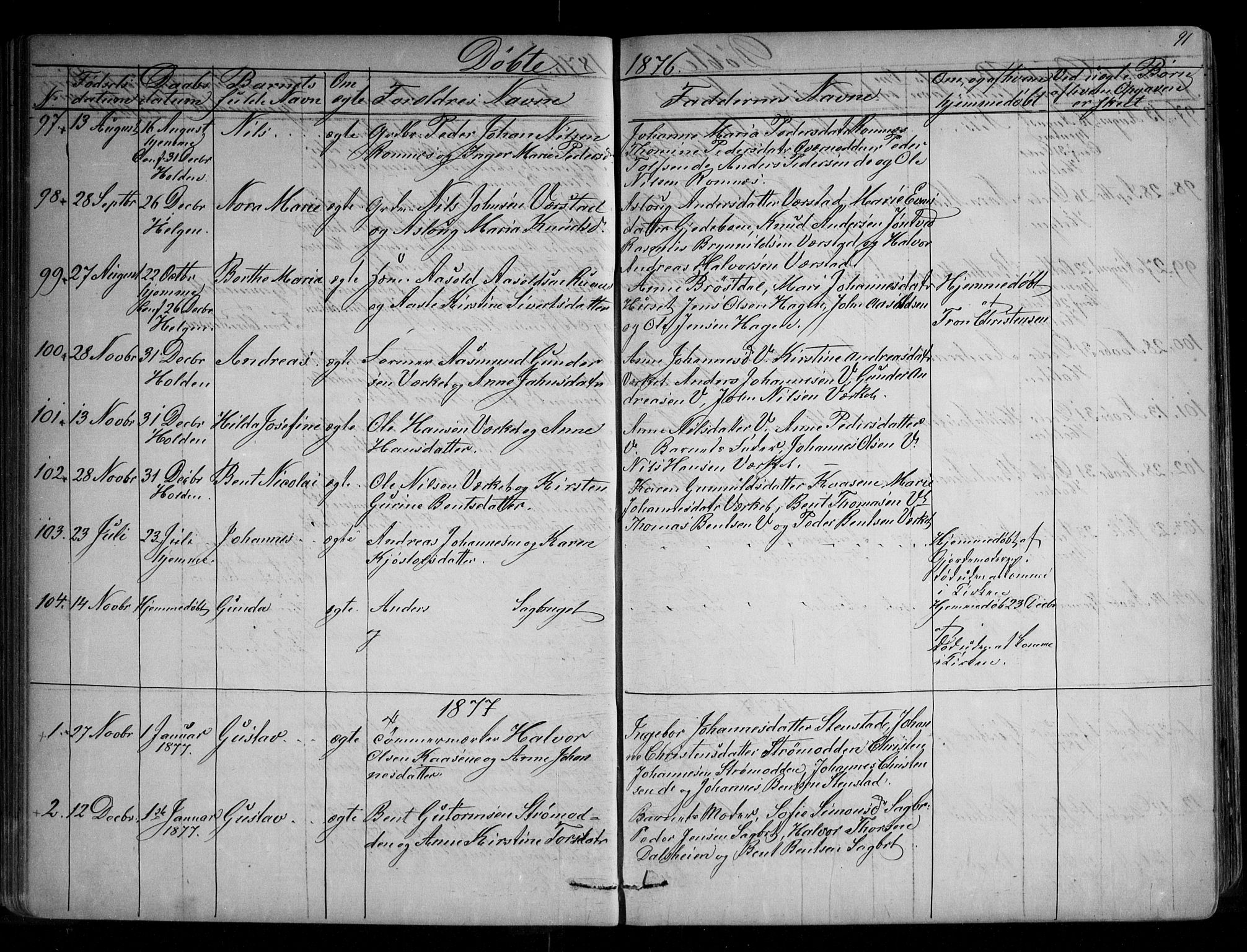 Holla kirkebøker, AV/SAKO-A-272/G/Ga/L0004: Parish register (copy) no. I 4, 1867-1890, p. 91