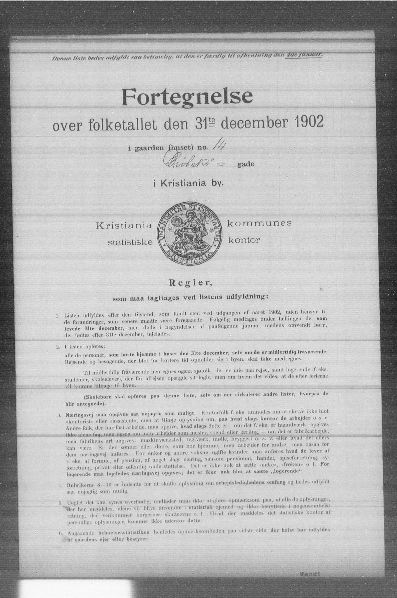 OBA, Municipal Census 1902 for Kristiania, 1902, p. 3369