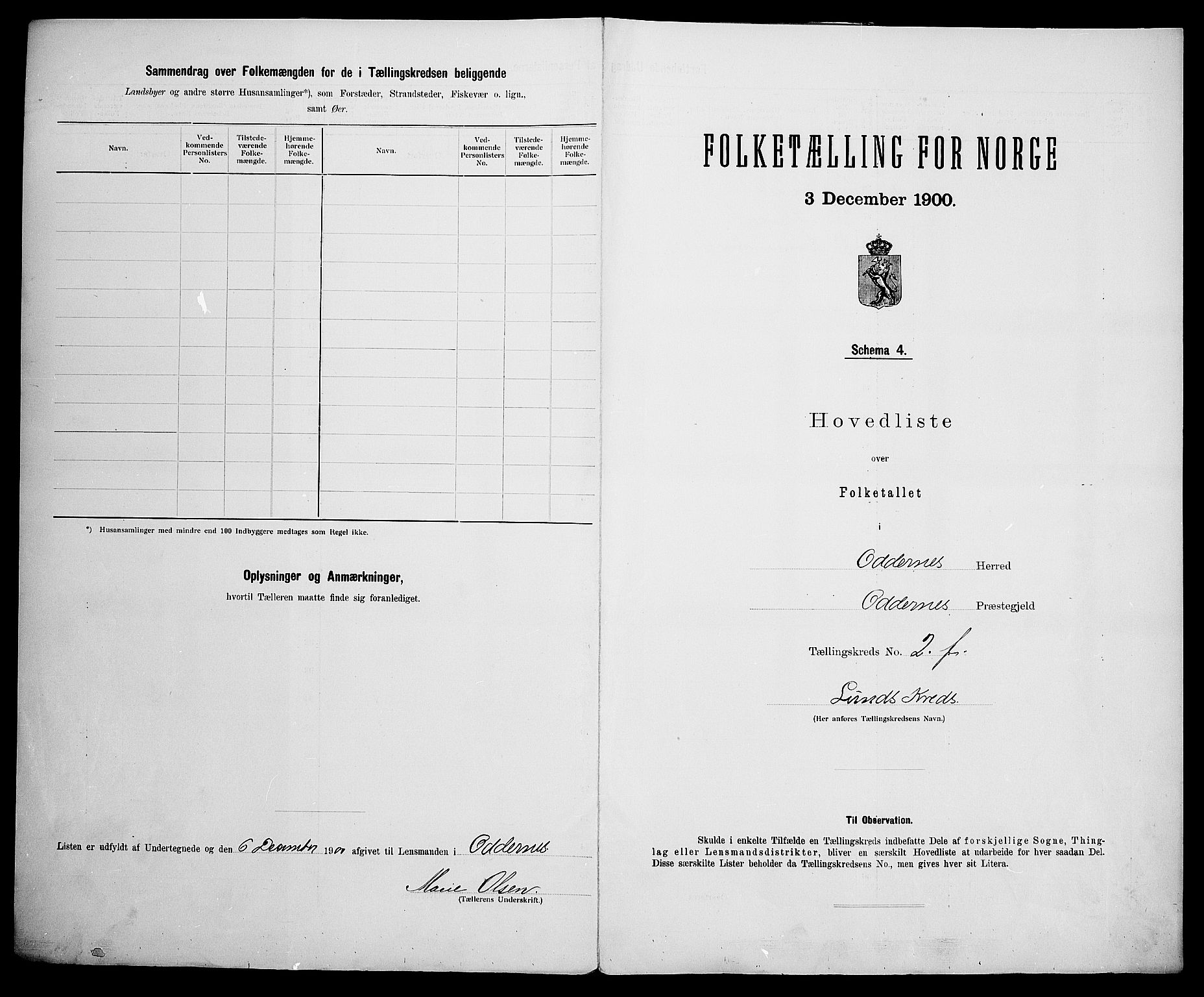 SAK, 1900 census for Oddernes, 1900, p. 37