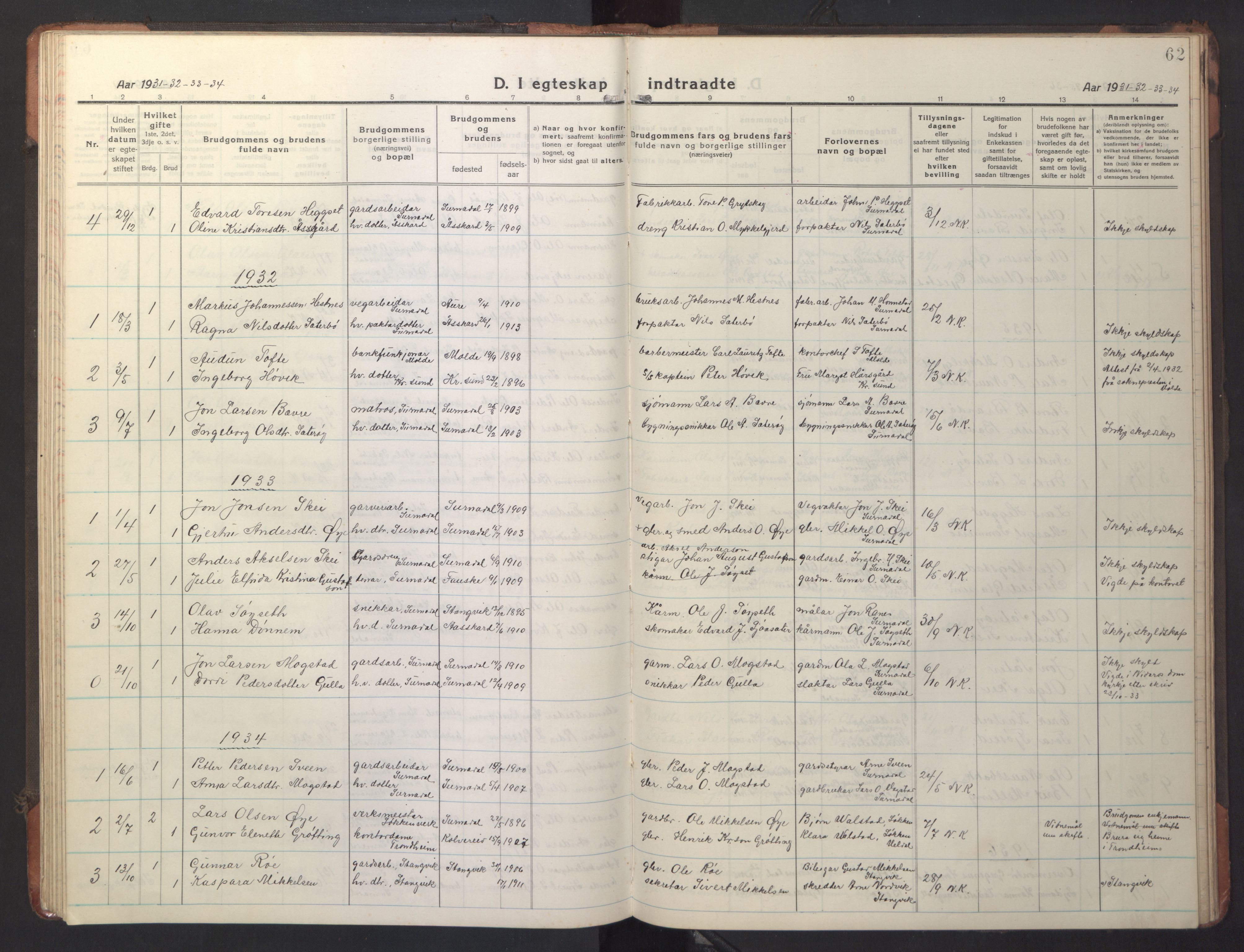 Ministerialprotokoller, klokkerbøker og fødselsregistre - Møre og Romsdal, AV/SAT-A-1454/595/L1054: Parish register (copy) no. 595C06, 1920-1948, p. 62