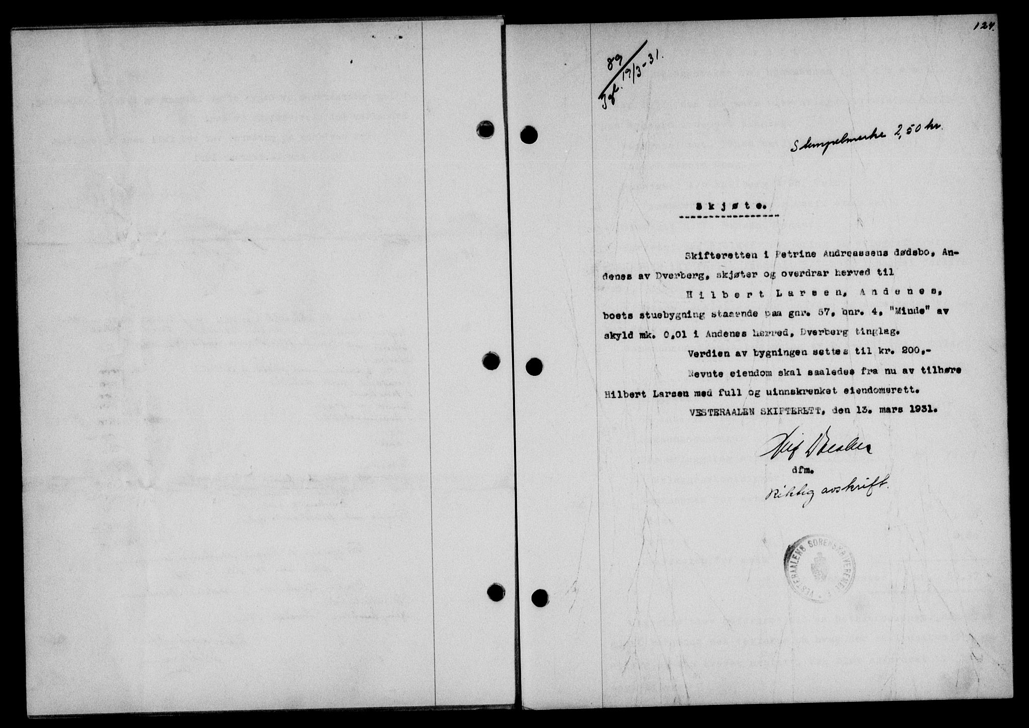Vesterålen sorenskriveri, SAT/A-4180/1/2/2Ca/L0053: Mortgage book no. 46, 1931-1931, Deed date: 19.03.1931
