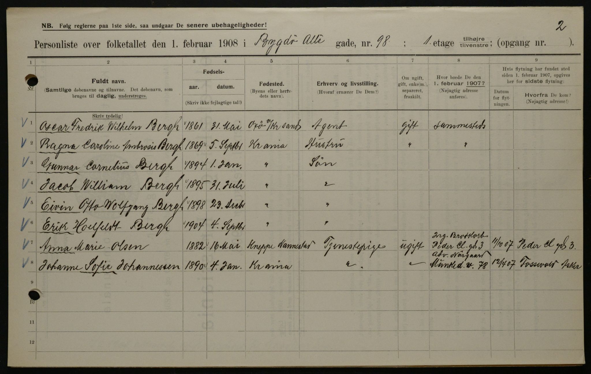 OBA, Municipal Census 1908 for Kristiania, 1908, p. 10457