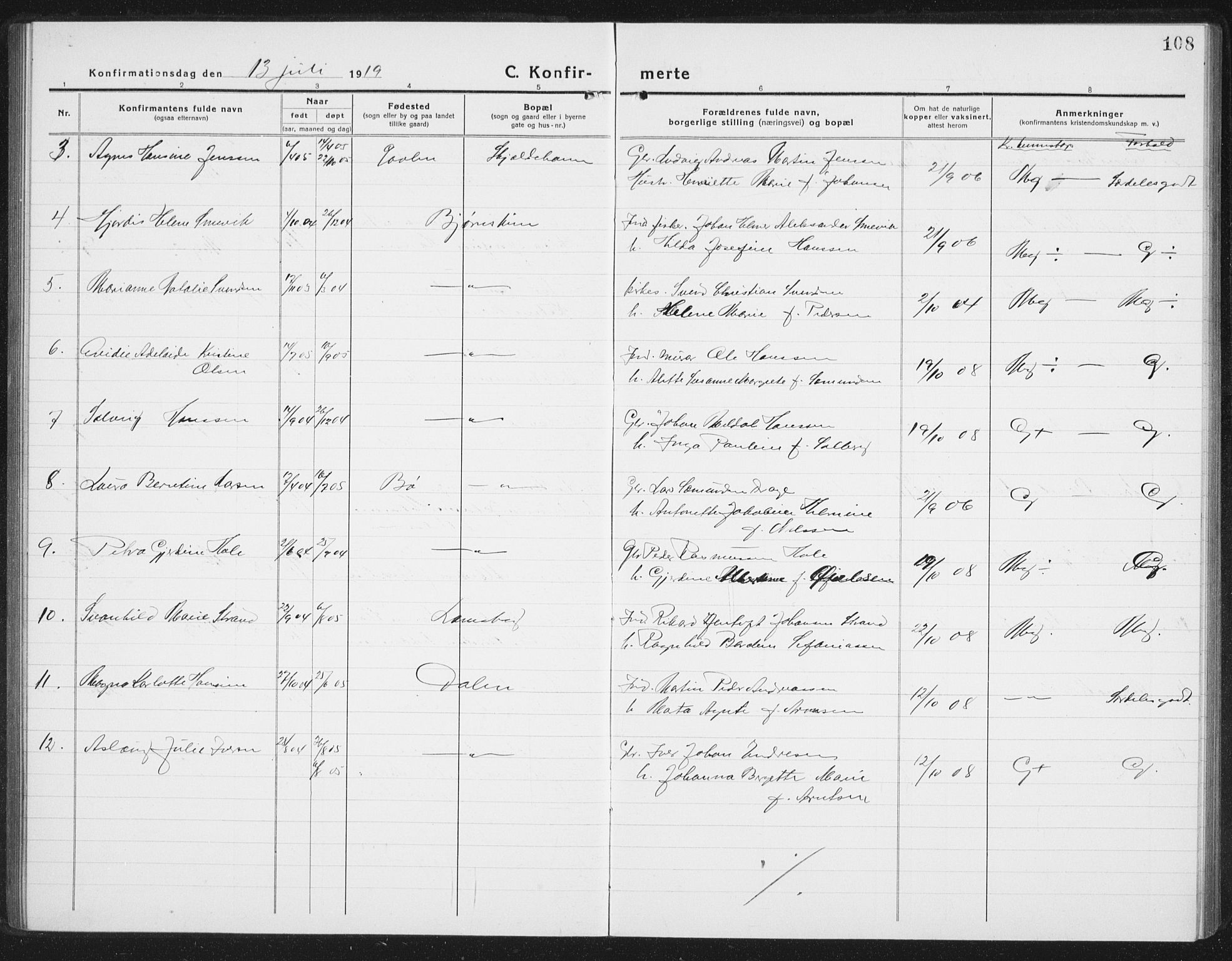 Ministerialprotokoller, klokkerbøker og fødselsregistre - Nordland, AV/SAT-A-1459/898/L1428: Parish register (copy) no. 898C03, 1918-1938, p. 108