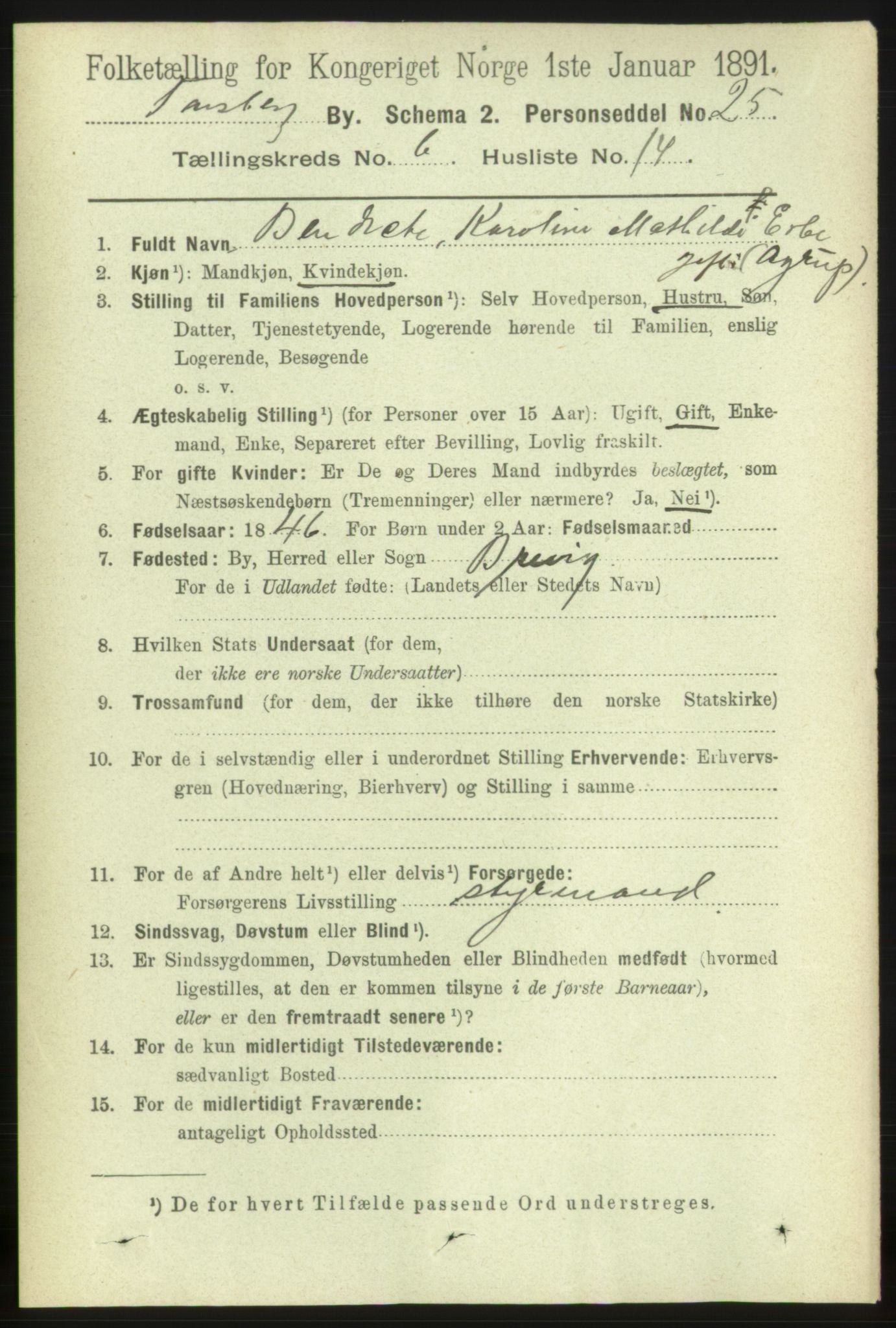 RA, 1891 census for 0705 Tønsberg, 1891, p. 2697