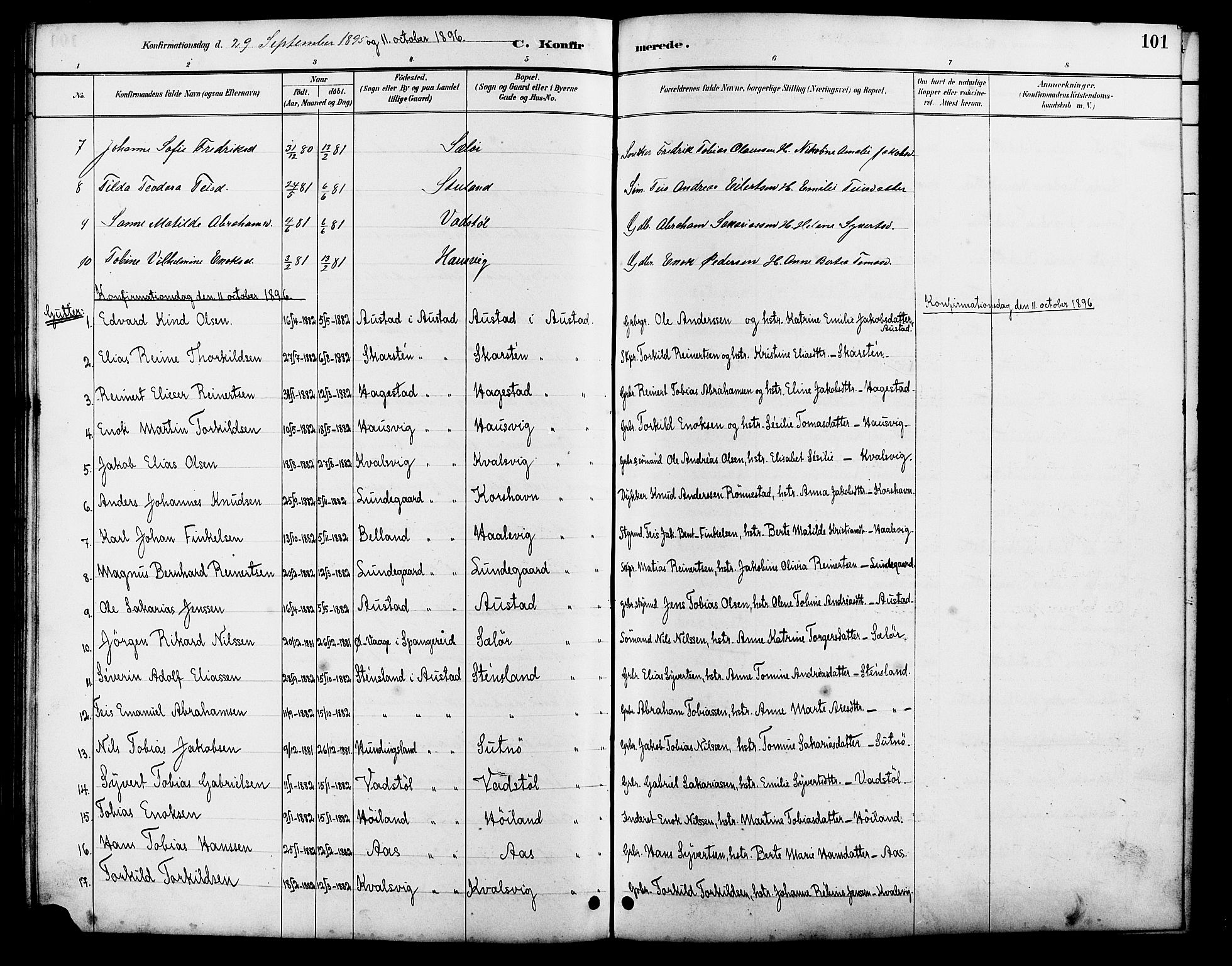 Lyngdal sokneprestkontor, AV/SAK-1111-0029/F/Fb/Fba/L0003: Parish register (copy) no. B 3, 1886-1903, p. 101