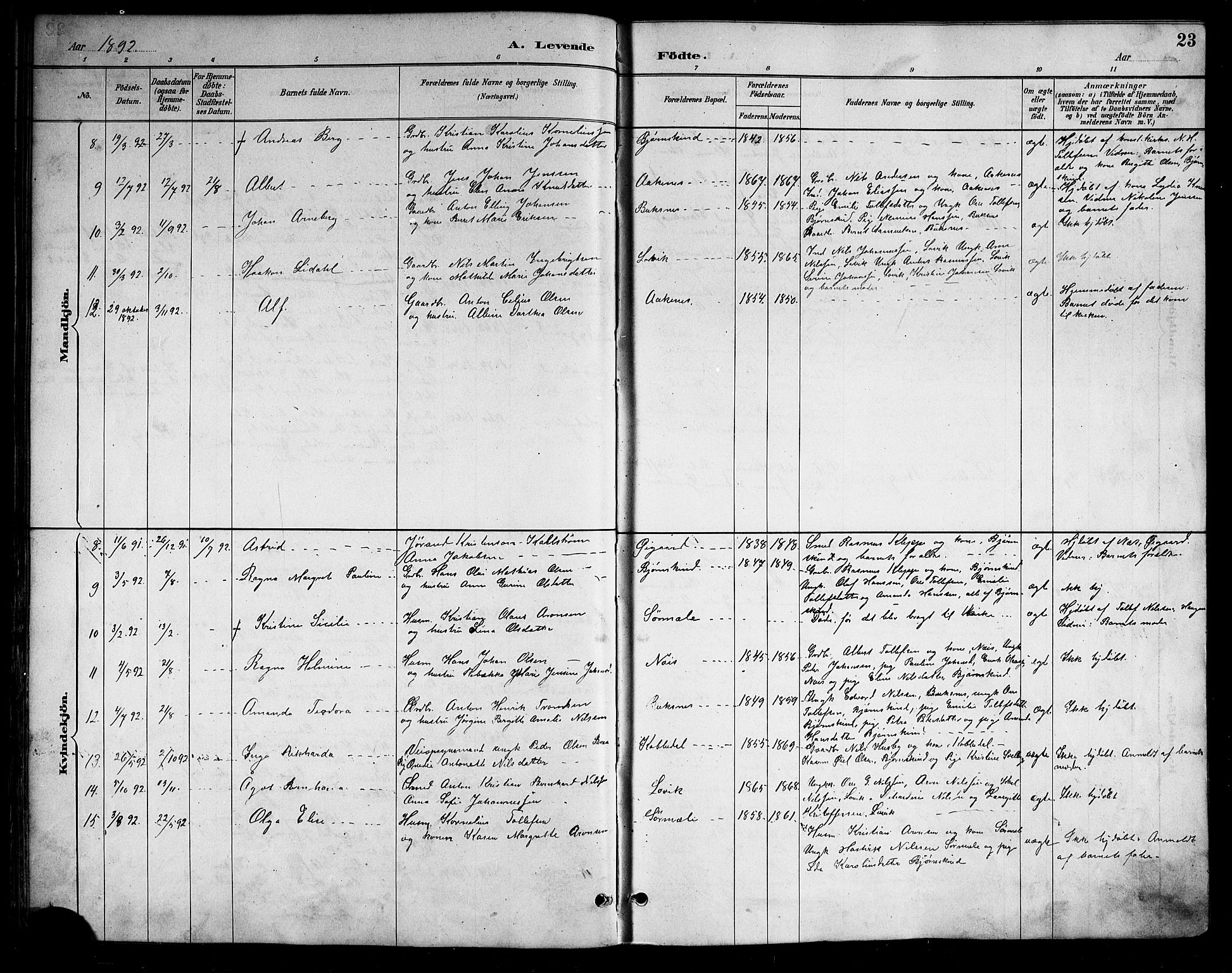 Ministerialprotokoller, klokkerbøker og fødselsregistre - Nordland, AV/SAT-A-1459/898/L1427: Parish register (copy) no. 898C02, 1887-1917, p. 23