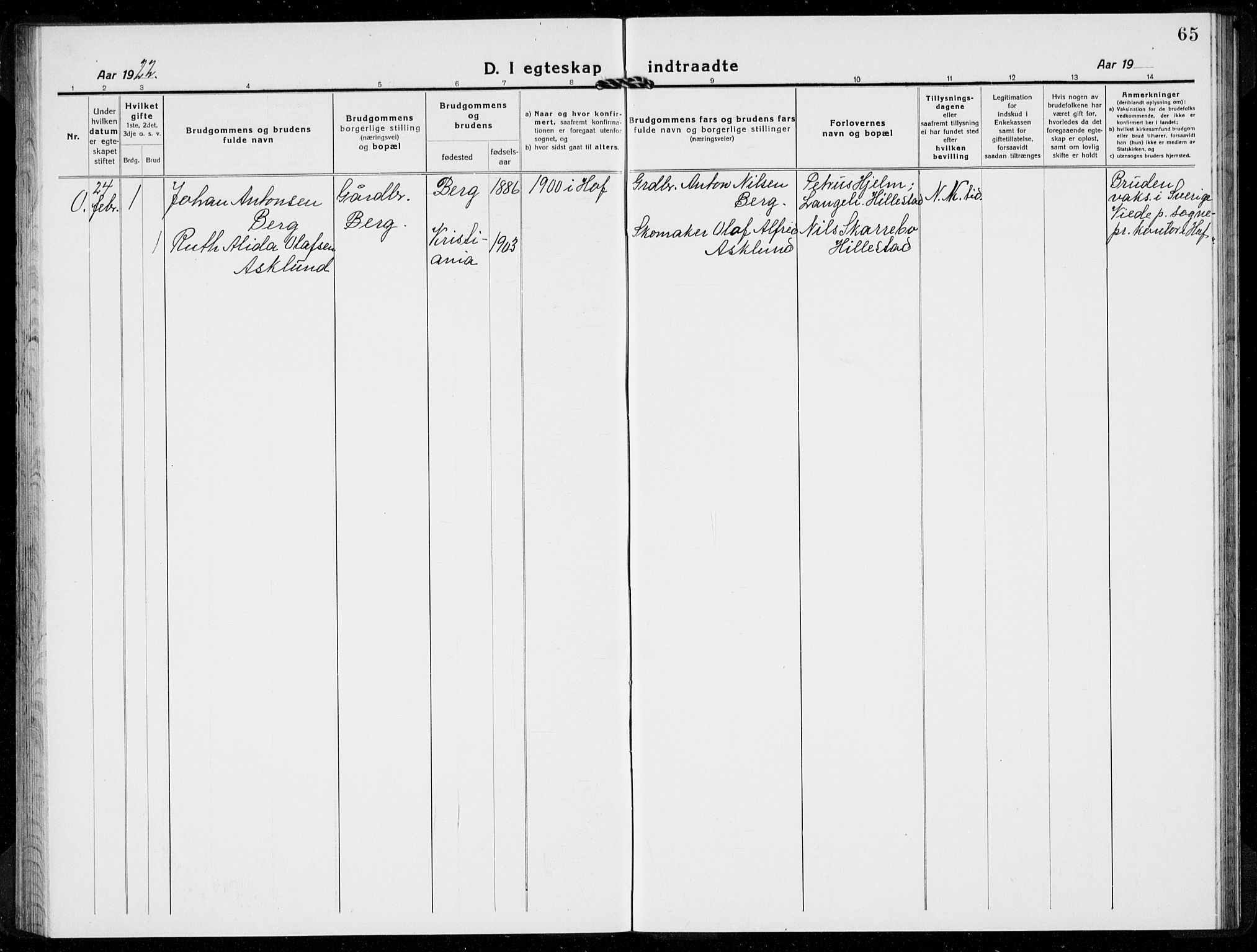 Hof kirkebøker, AV/SAKO-A-64/G/Gb/L0004: Parish register (copy) no. II 4, 1917-1934, p. 65