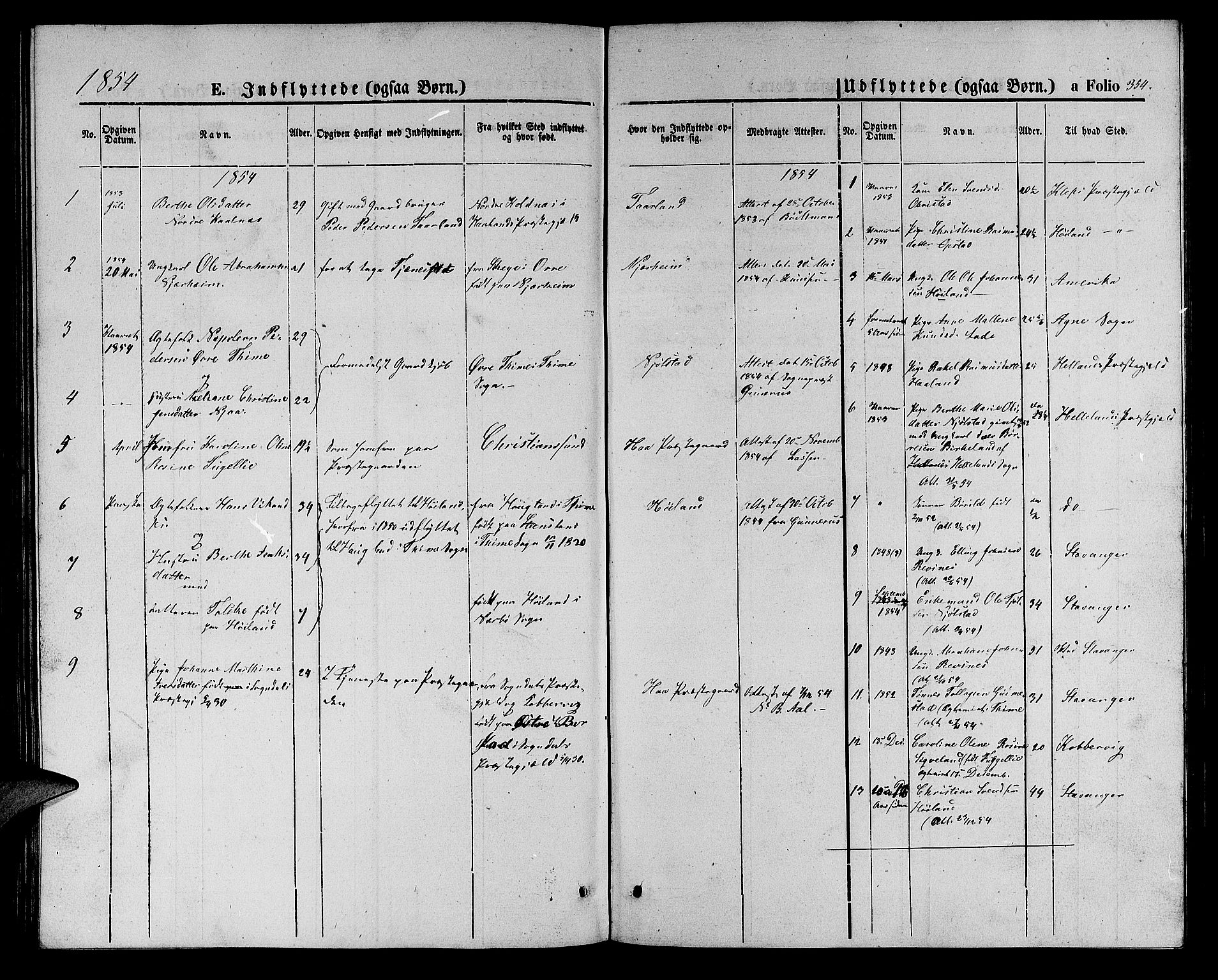 Hå sokneprestkontor, SAST/A-101801/001/30BB/L0001: Parish register (copy) no. B 1, 1854-1883, p. 354