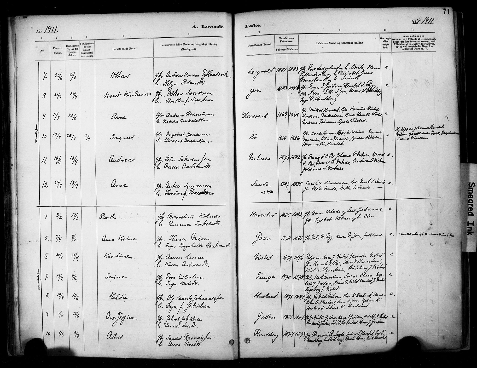 Hetland sokneprestkontor, SAST/A-101826/30/30BA/L0009: Parish register (official) no. A 9, 1882-1918, p. 71