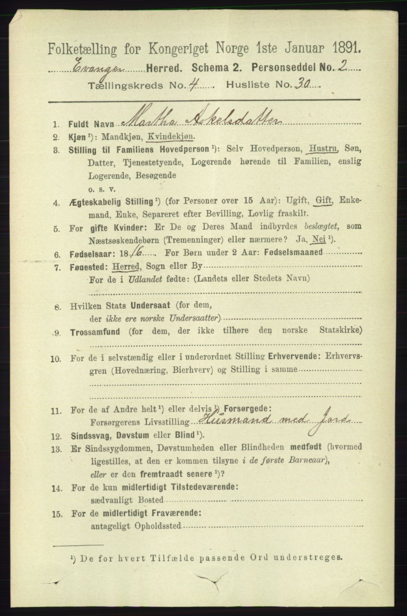 RA, 1891 census for 1237 Evanger, 1891, p. 1355