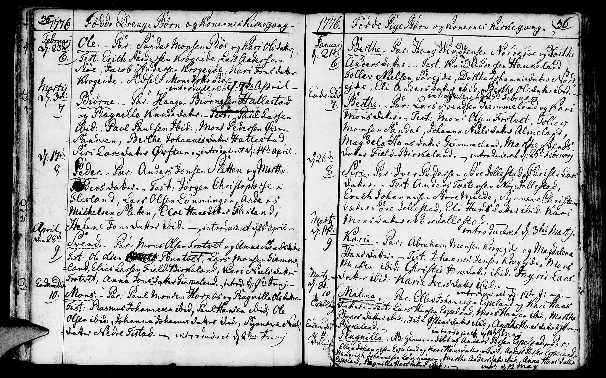 Fana Sokneprestembete, AV/SAB-A-75101/H/Haa/Haaa/L0005: Parish register (official) no. A 5, 1773-1799, p. 35-36