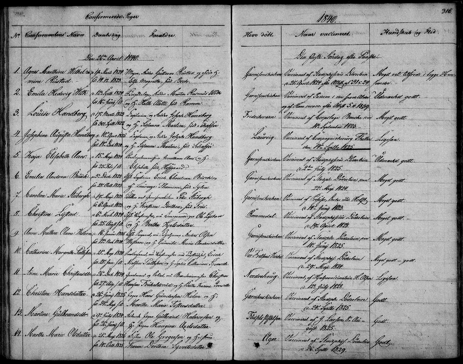 Garnisonsmenigheten Kirkebøker, SAO/A-10846/F/Fa/L0006: Parish register (official) no. 6, 1828-1841, p. 316