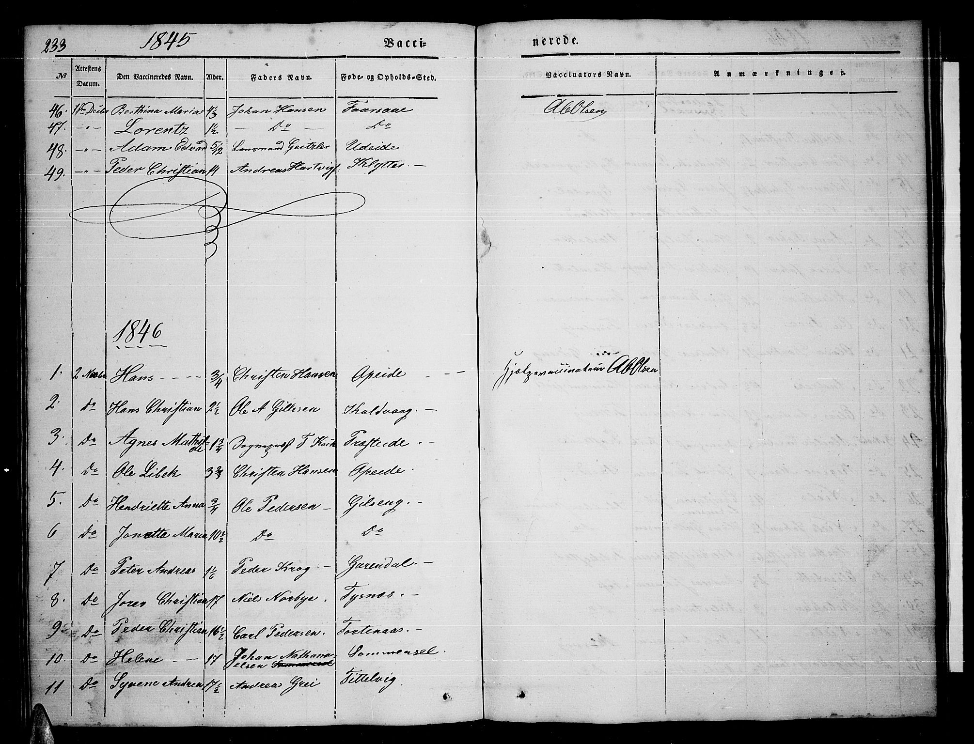 Ministerialprotokoller, klokkerbøker og fødselsregistre - Nordland, AV/SAT-A-1459/859/L0856: Parish register (copy) no. 859C02, 1843-1854, p. 233