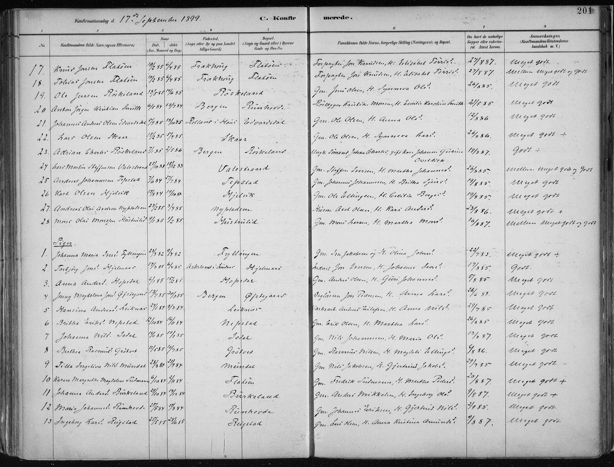 Hamre sokneprestembete, AV/SAB-A-75501/H/Ha/Haa/Haab/L0001: Parish register (official) no. B  1, 1882-1905, p. 201