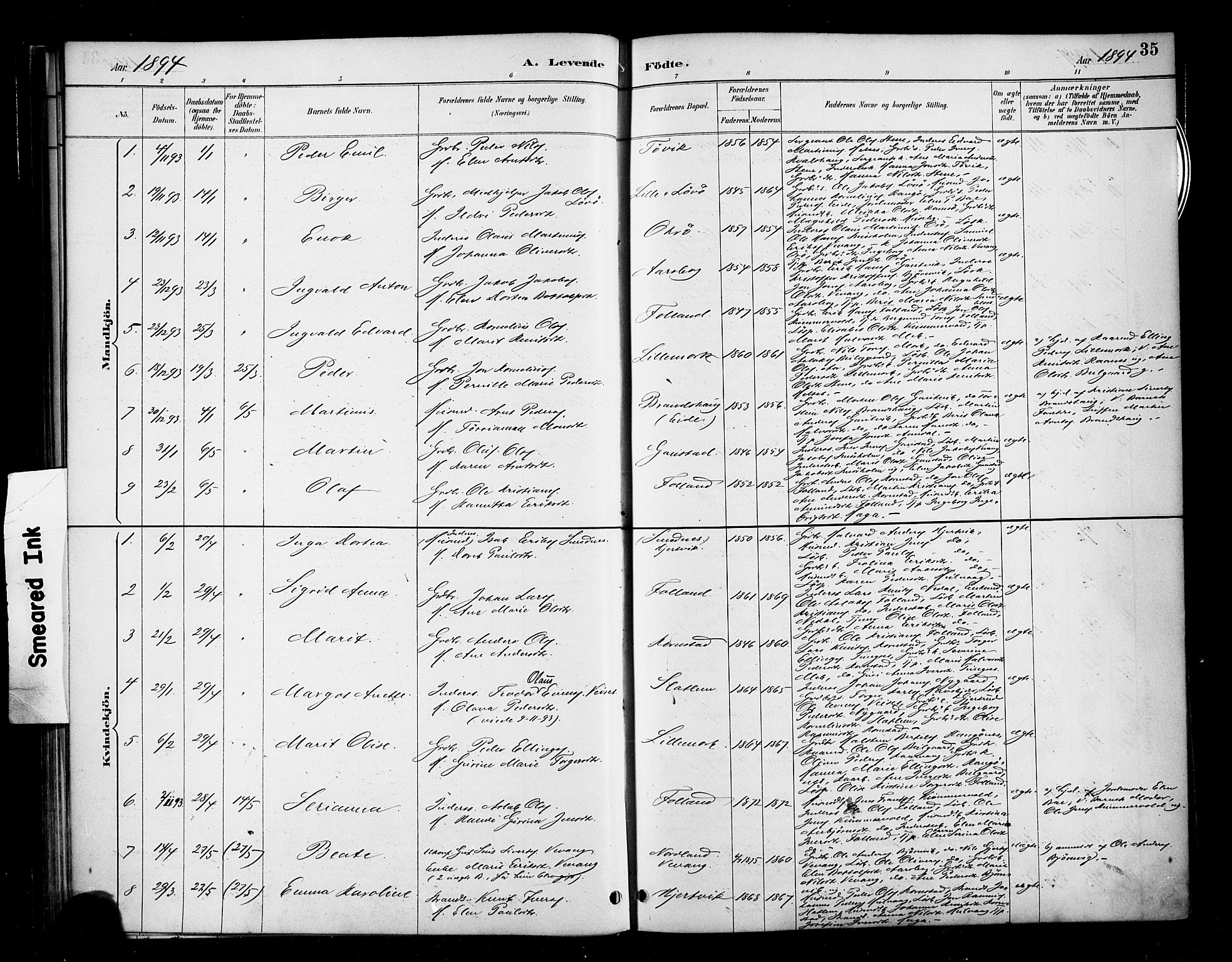 Ministerialprotokoller, klokkerbøker og fødselsregistre - Møre og Romsdal, AV/SAT-A-1454/570/L0832: Parish register (official) no. 570A06, 1885-1900, p. 35