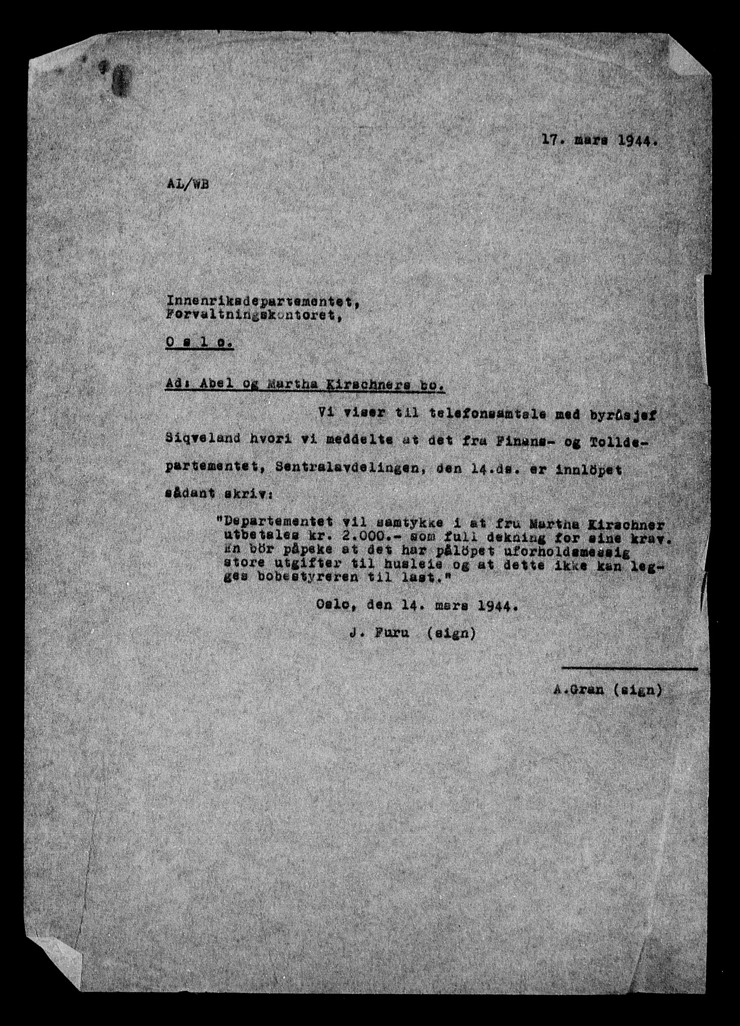 Justisdepartementet, Tilbakeføringskontoret for inndratte formuer, AV/RA-S-1564/H/Hc/Hcc/L0951: --, 1945-1947, p. 419