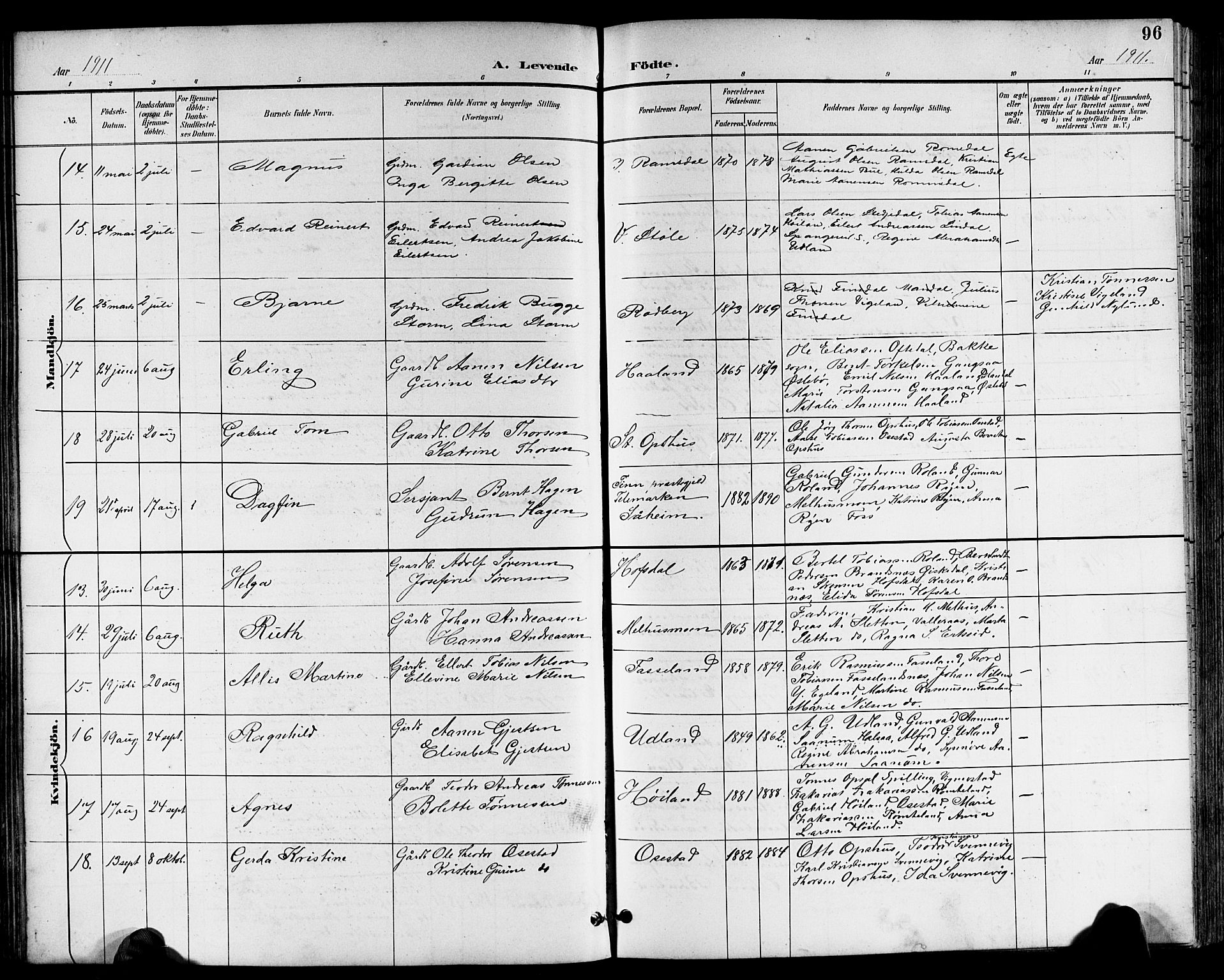 Sør-Audnedal sokneprestkontor, AV/SAK-1111-0039/F/Fb/Fbb/L0006: Parish register (copy) no. B 6, 1893-1915, p. 96