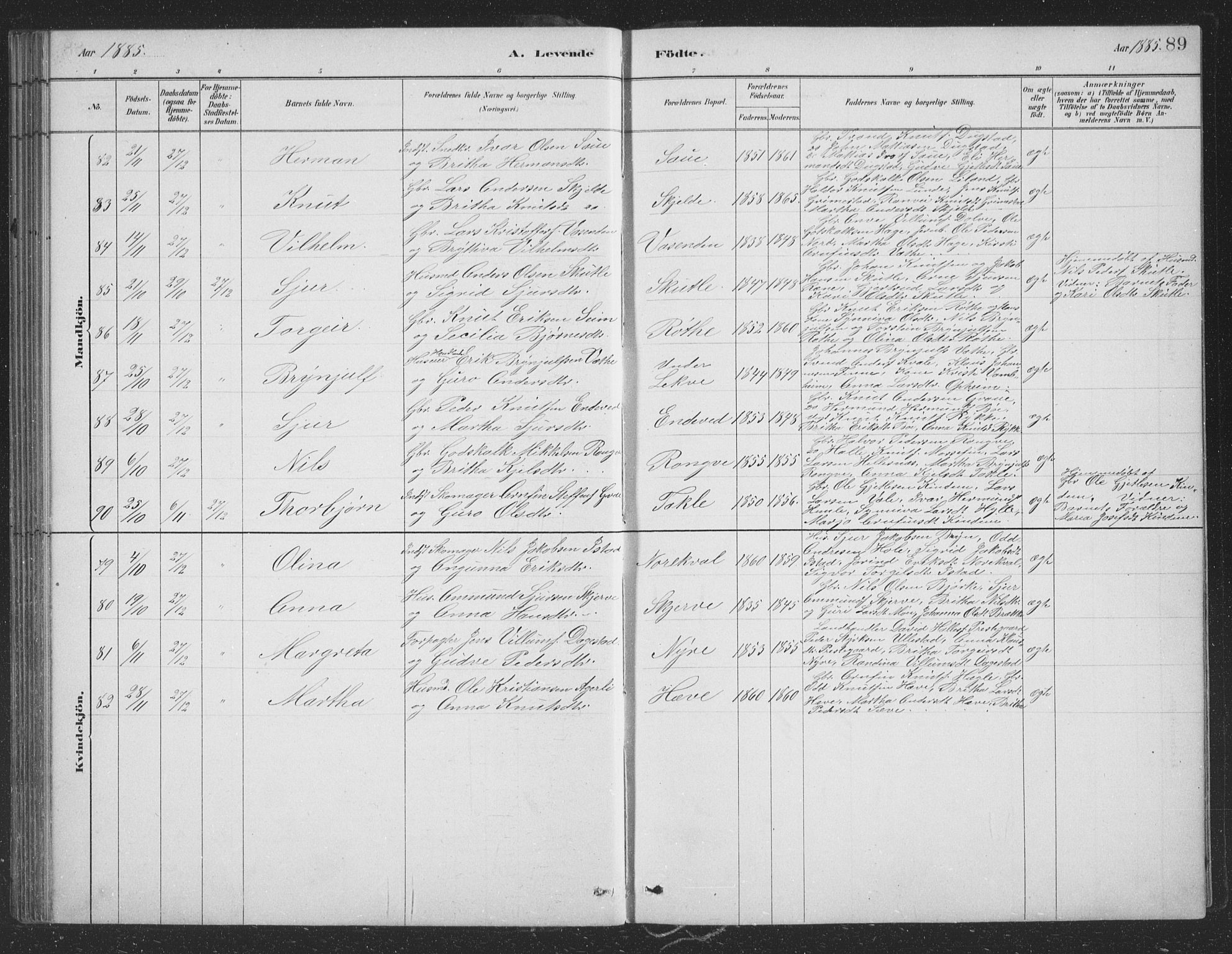 Voss sokneprestembete, SAB/A-79001/H/Hab: Parish register (copy) no. B 3, 1879-1894, p. 89