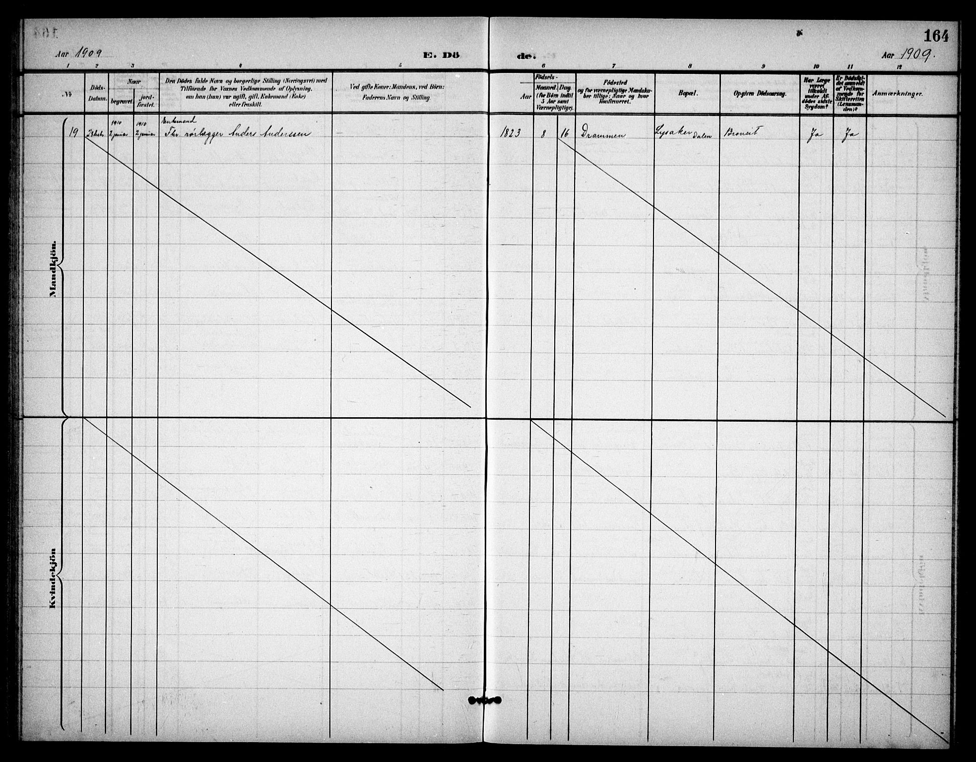 Østre Bærum prestekontor Kirkebøker, AV/SAO-A-10887/G/Ga/L0001: Parish register (copy) no. 1, 1898-1913, p. 164