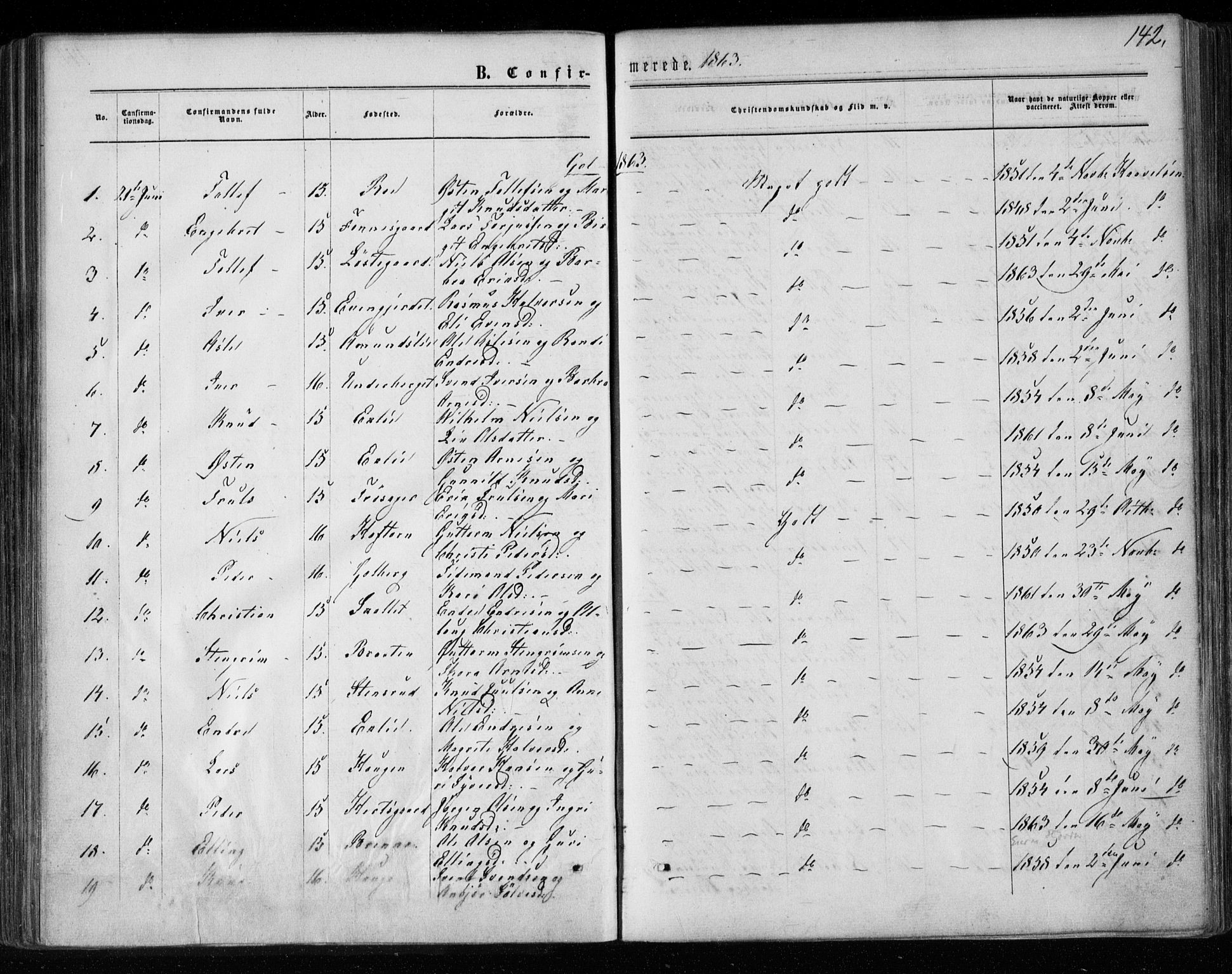 Gol kirkebøker, SAKO/A-226/F/Fa/L0003: Parish register (official) no. I 3, 1863-1875, p. 142