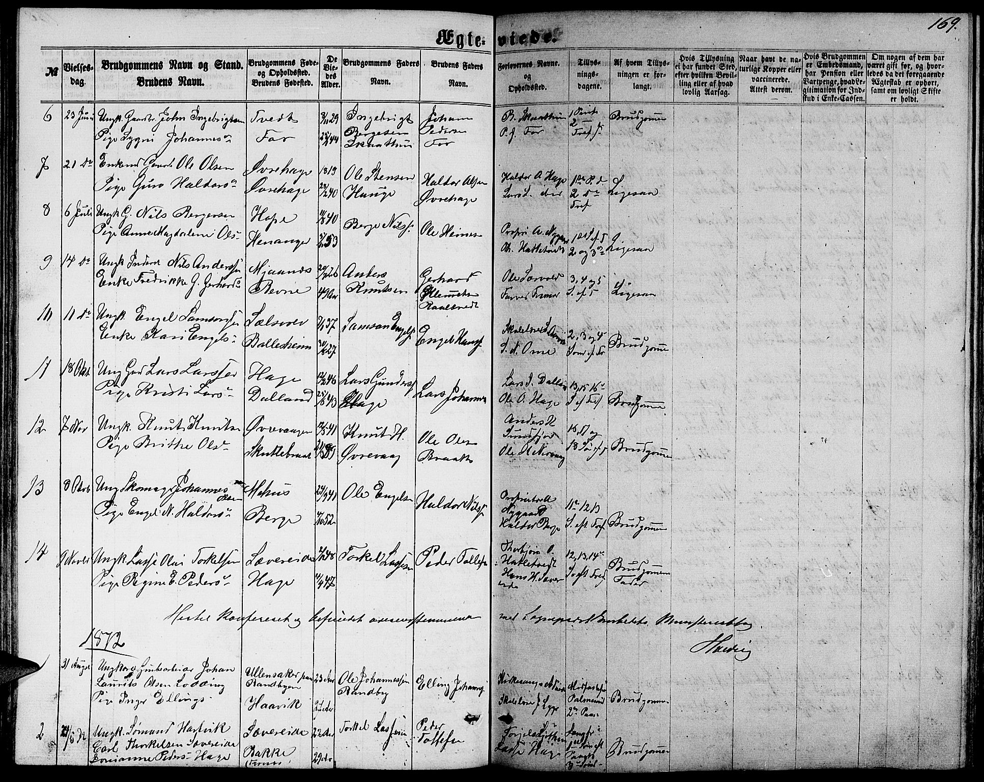 Fusa sokneprestembete, SAB/A-75401/H/Hab: Parish register (copy) no. C 1, 1861-1885, p. 169