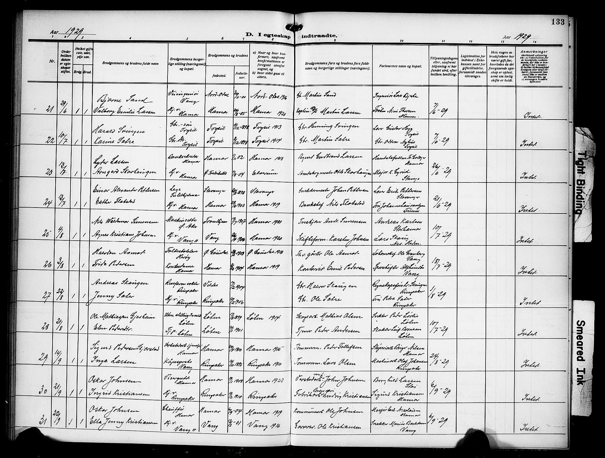 Hamar prestekontor, AV/SAH-DOMPH-002/H/Ha/Hab/L0003: Parish register (copy) no. 3, 1913-1930, p. 133