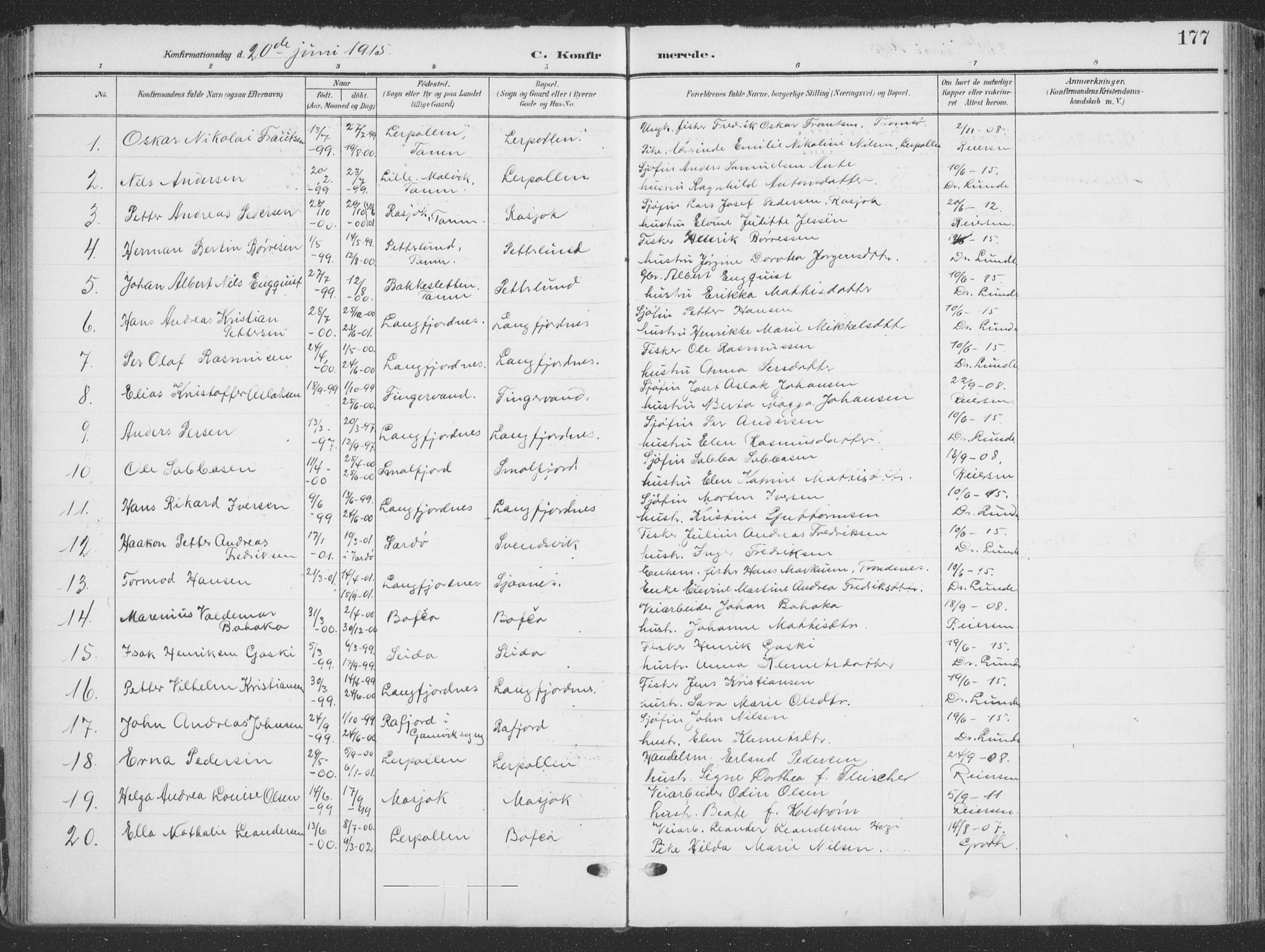 Tana sokneprestkontor, SATØ/S-1334/H/Ha/L0007kirke: Parish register (official) no. 7, 1904-1918, p. 177