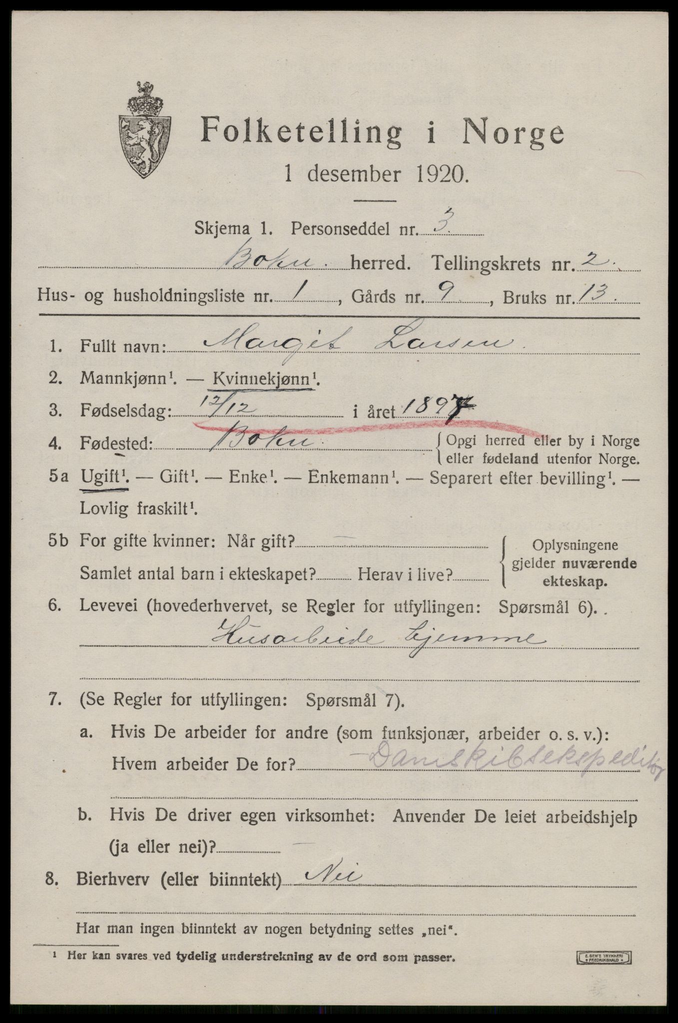 SAST, 1920 census for Bokn, 1920, p. 790