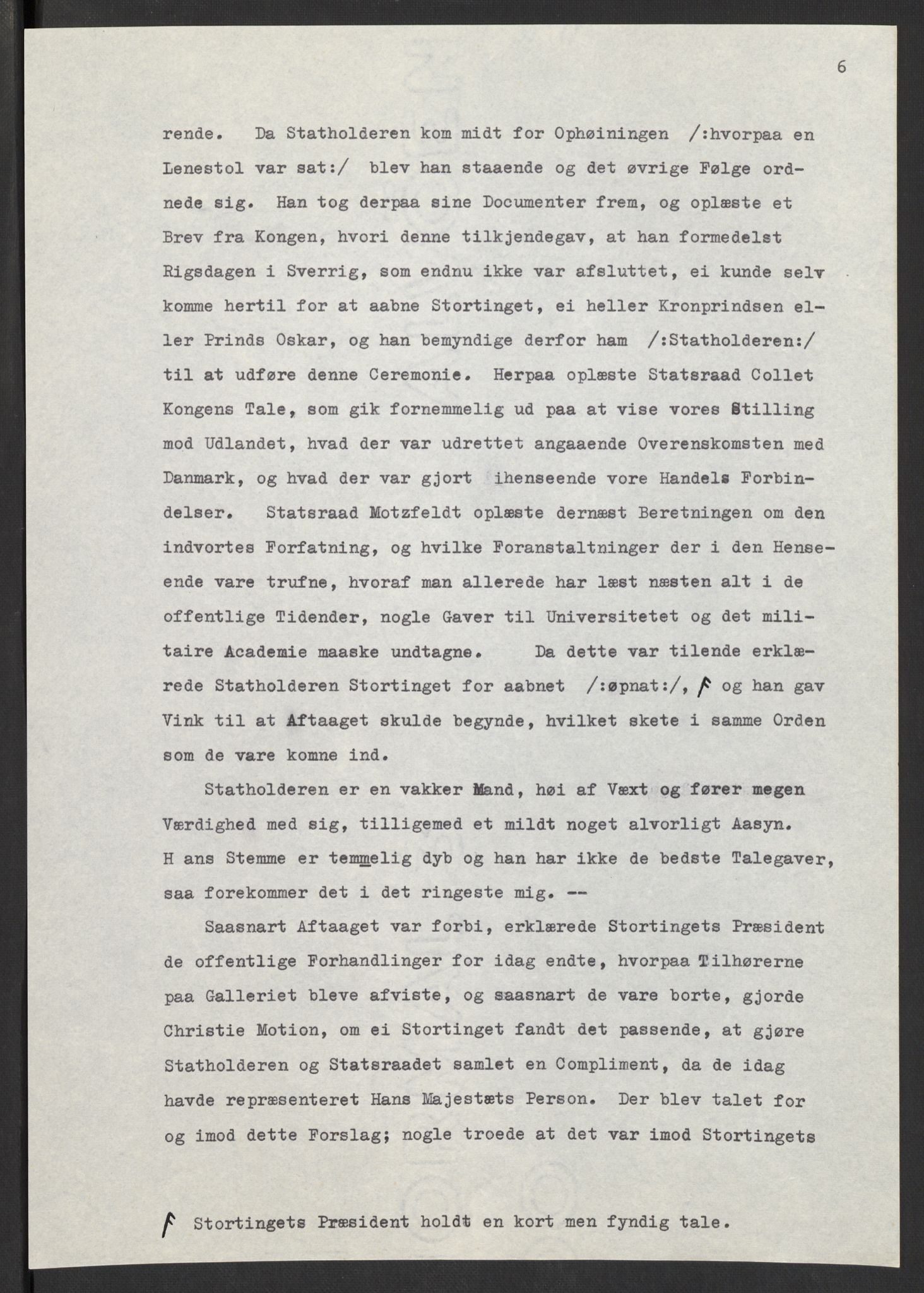 Manuskriptsamlingen, AV/RA-EA-3667/F/L0197: Wetlesen, Hans Jørgen (stortingsmann, ingeniørkaptein); Referat fra Stortinget 1815-1816, 1815-1816, p. 6