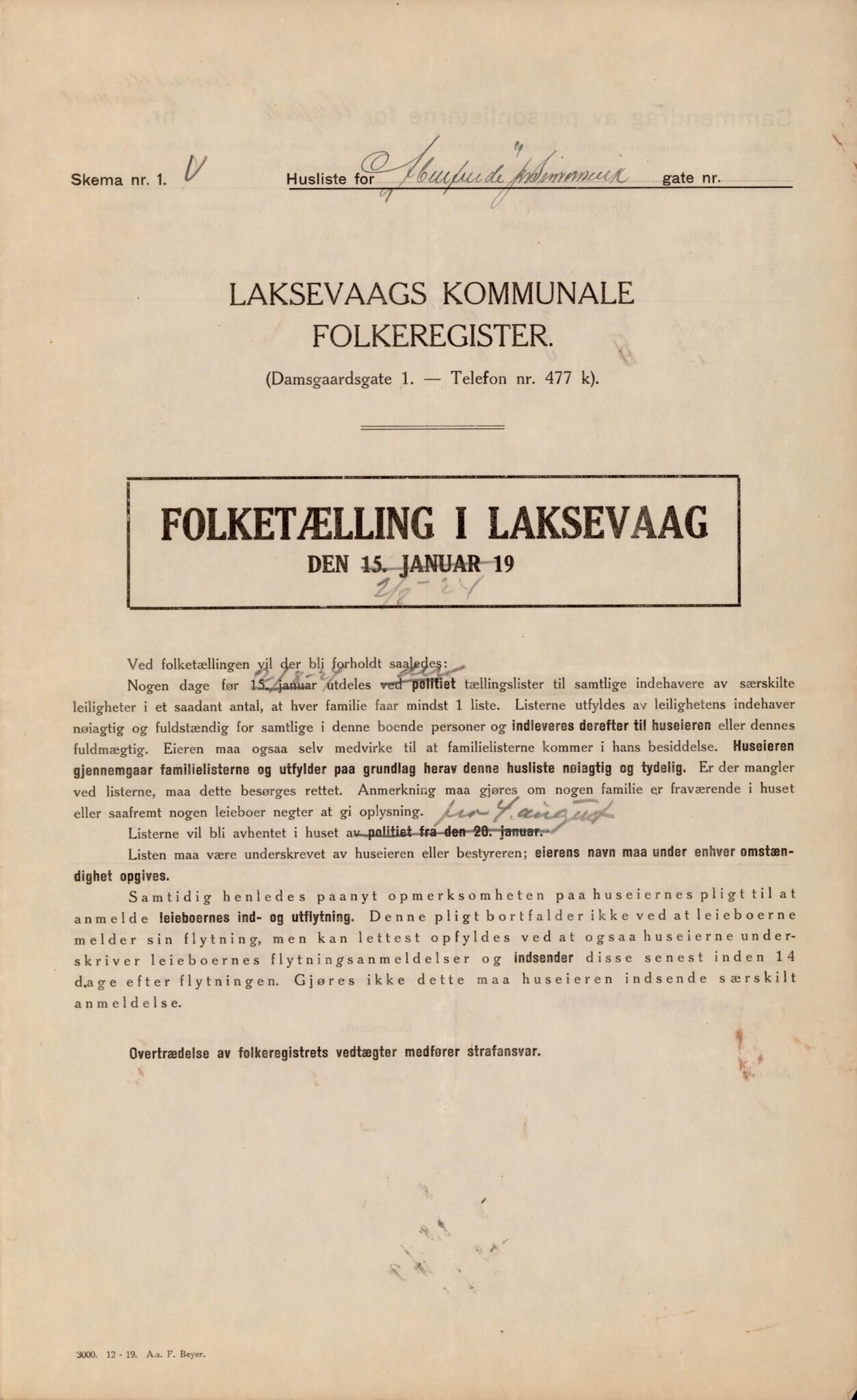 Laksevåg kommune. Folkeregisteret, BBA/A-1586/E/Ea/L0008: Folketellingskjema 1924, 1924