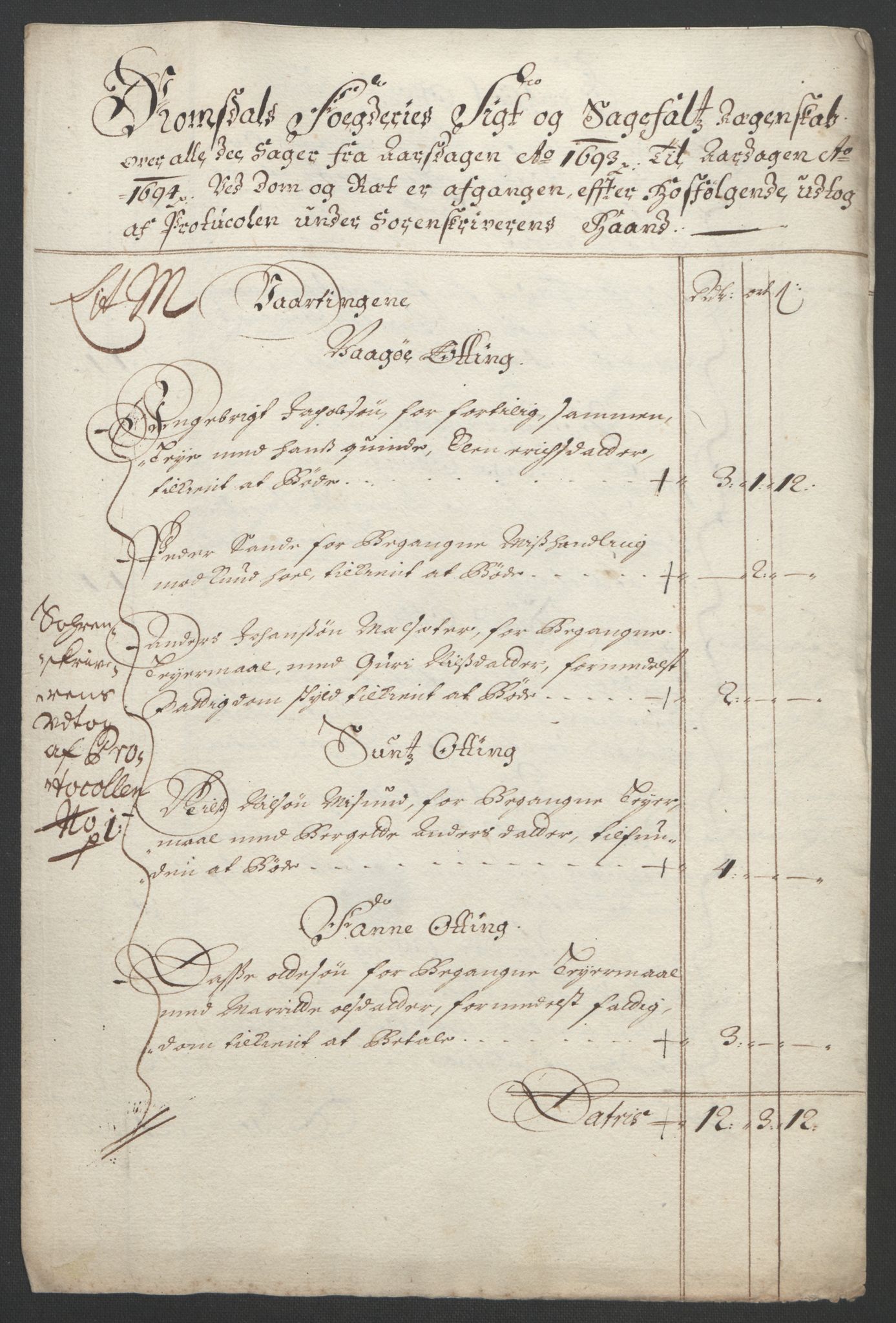 Rentekammeret inntil 1814, Reviderte regnskaper, Fogderegnskap, RA/EA-4092/R55/L3651: Fogderegnskap Romsdal, 1693-1694, p. 123