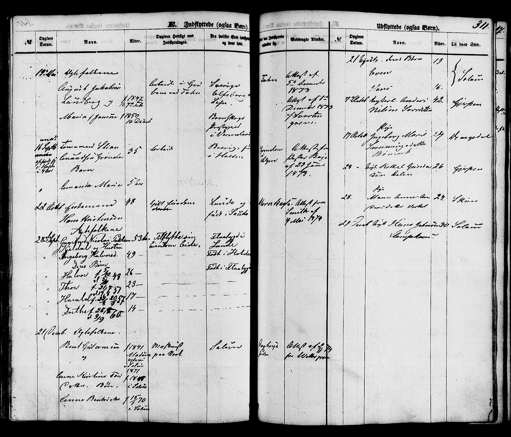 Holla kirkebøker, AV/SAKO-A-272/F/Fa/L0007: Parish register (official) no. 7, 1869-1881, p. 311