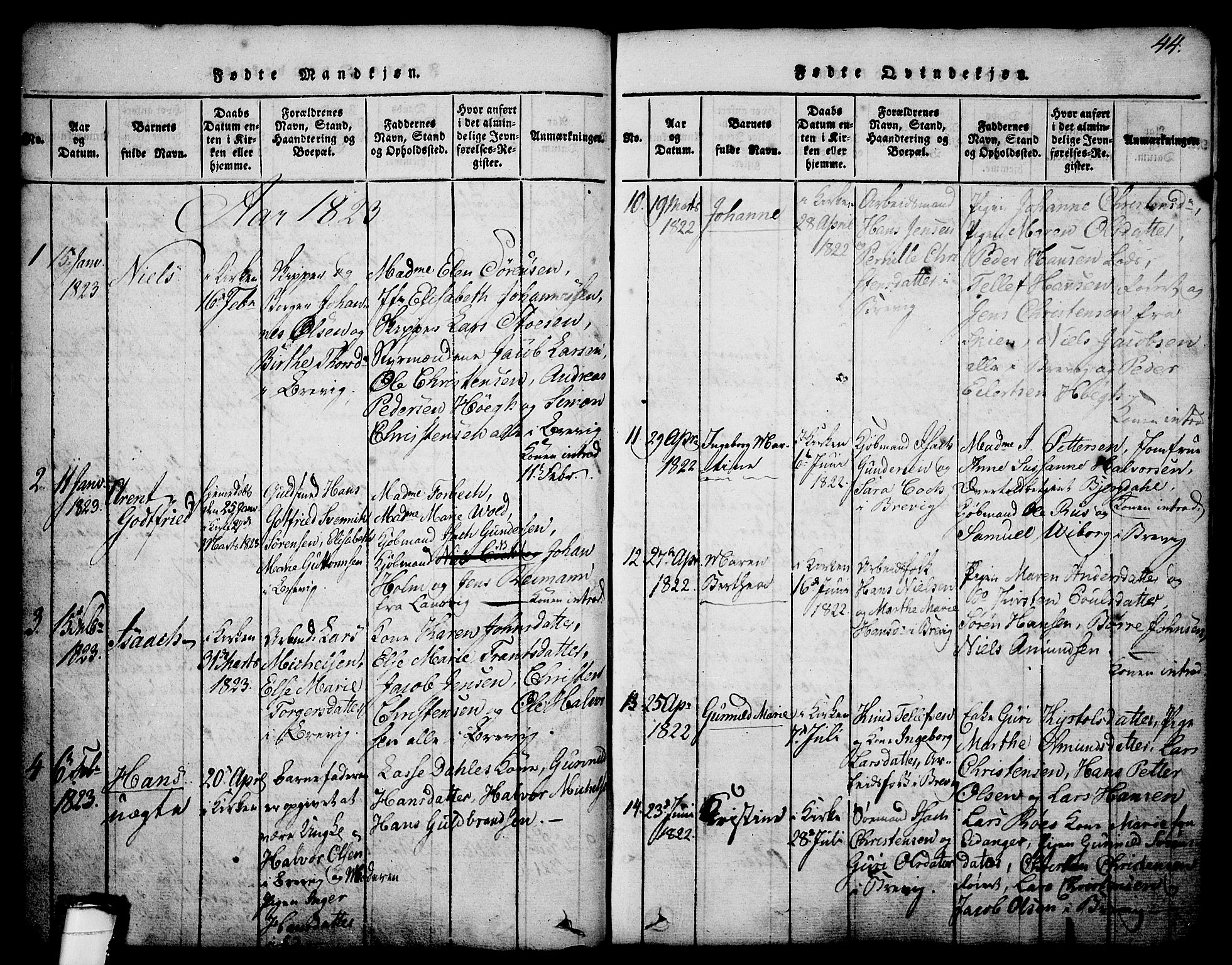 Brevik kirkebøker, SAKO/A-255/G/Ga/L0001: Parish register (copy) no. 1, 1814-1845, p. 44