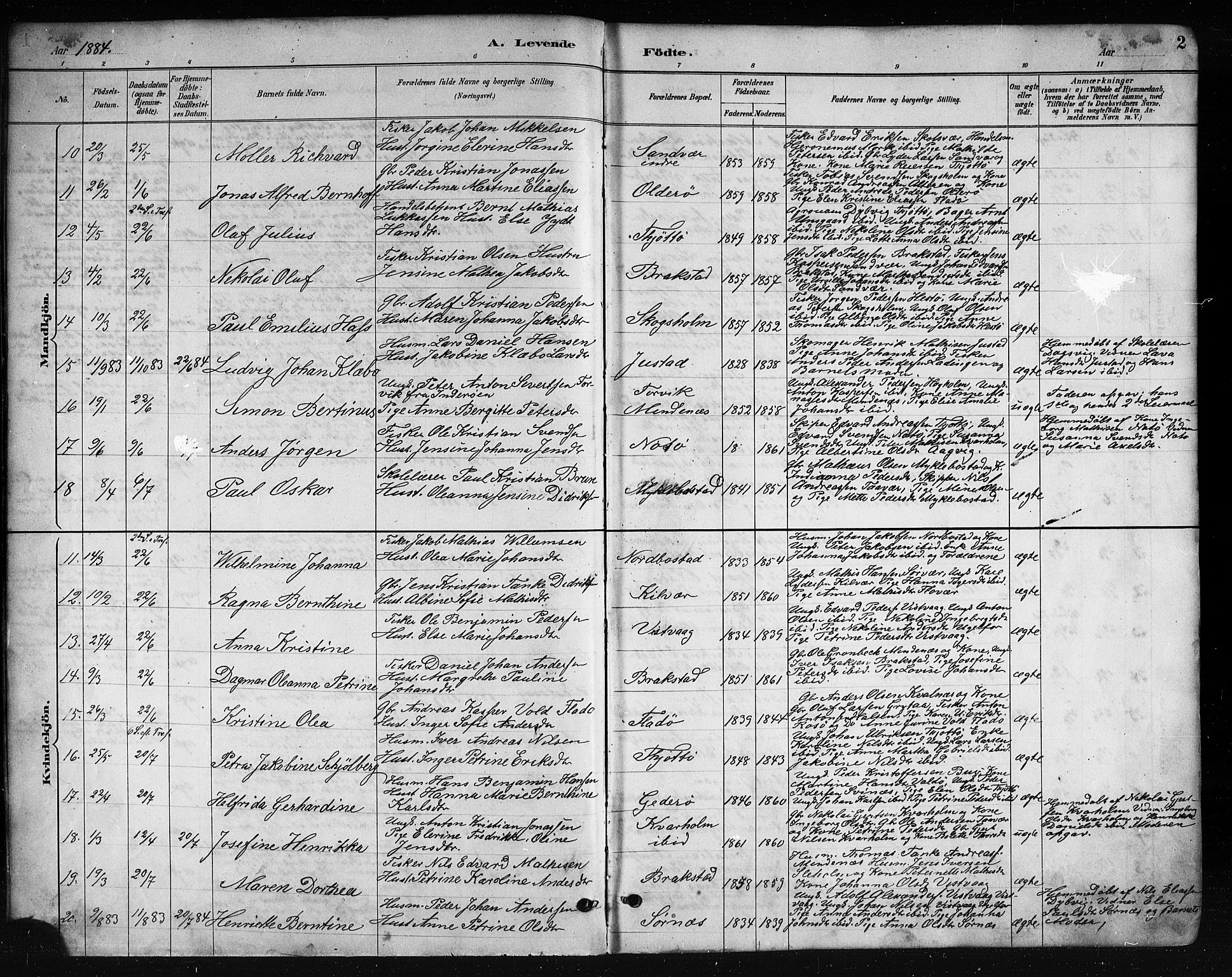 Ministerialprotokoller, klokkerbøker og fødselsregistre - Nordland, AV/SAT-A-1459/817/L0268: Parish register (copy) no. 817C03, 1884-1920, p. 2